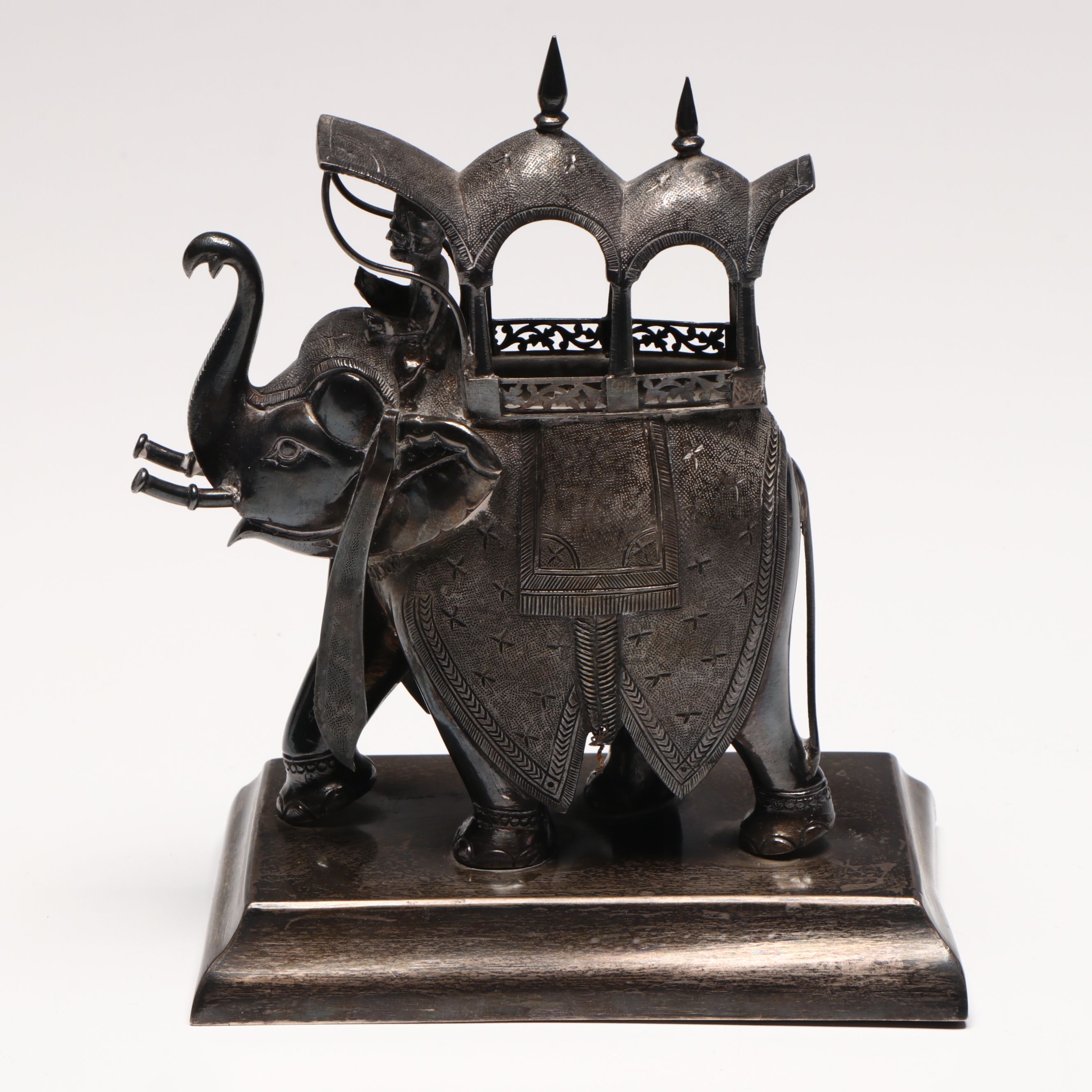 Brass Censer, Gems International Porcelain Box, and Metal Elephant Figurine