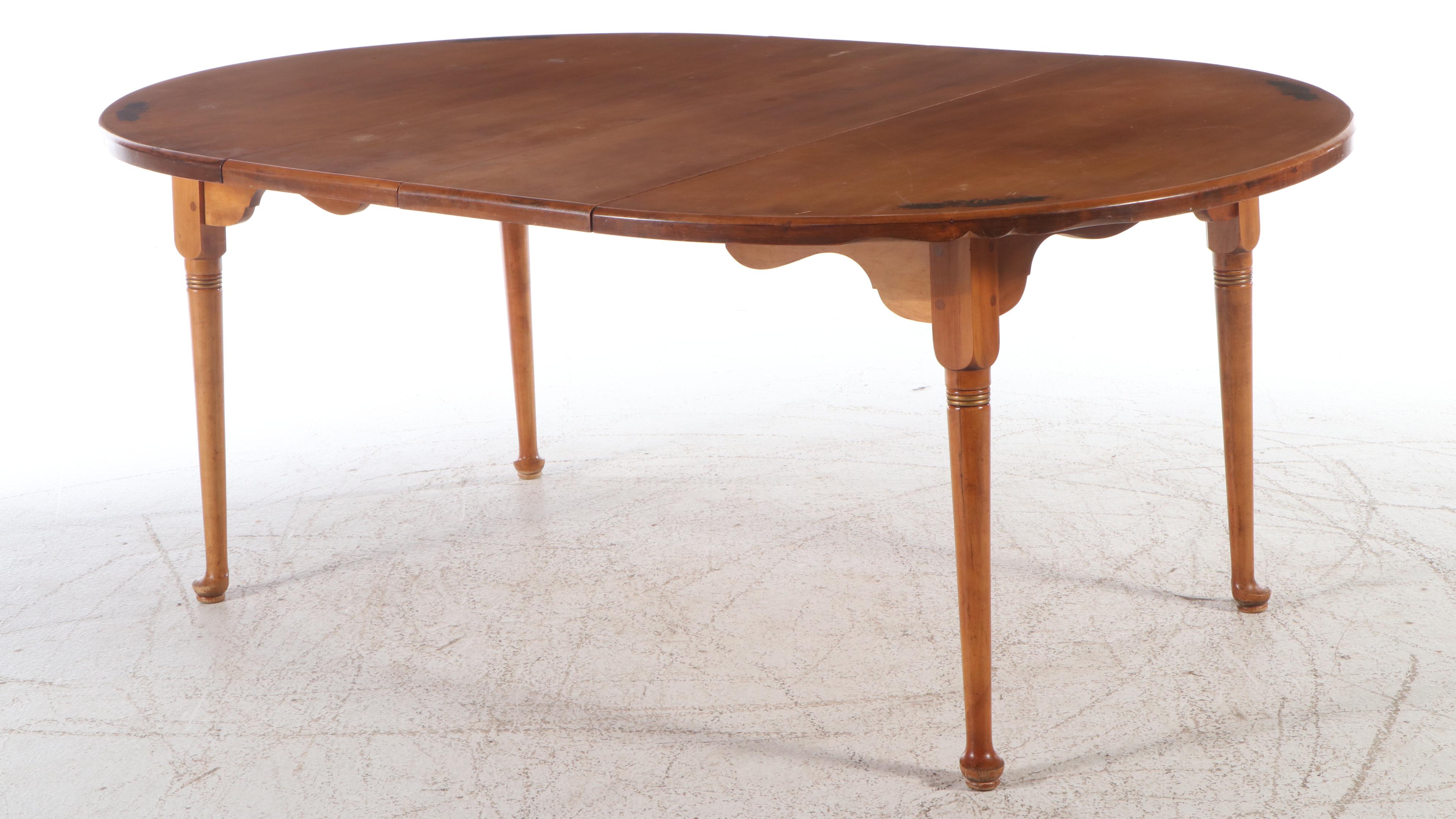 Queen Anne Style Stencil-Decorated Cherry Dining Table, Mid-20th Century