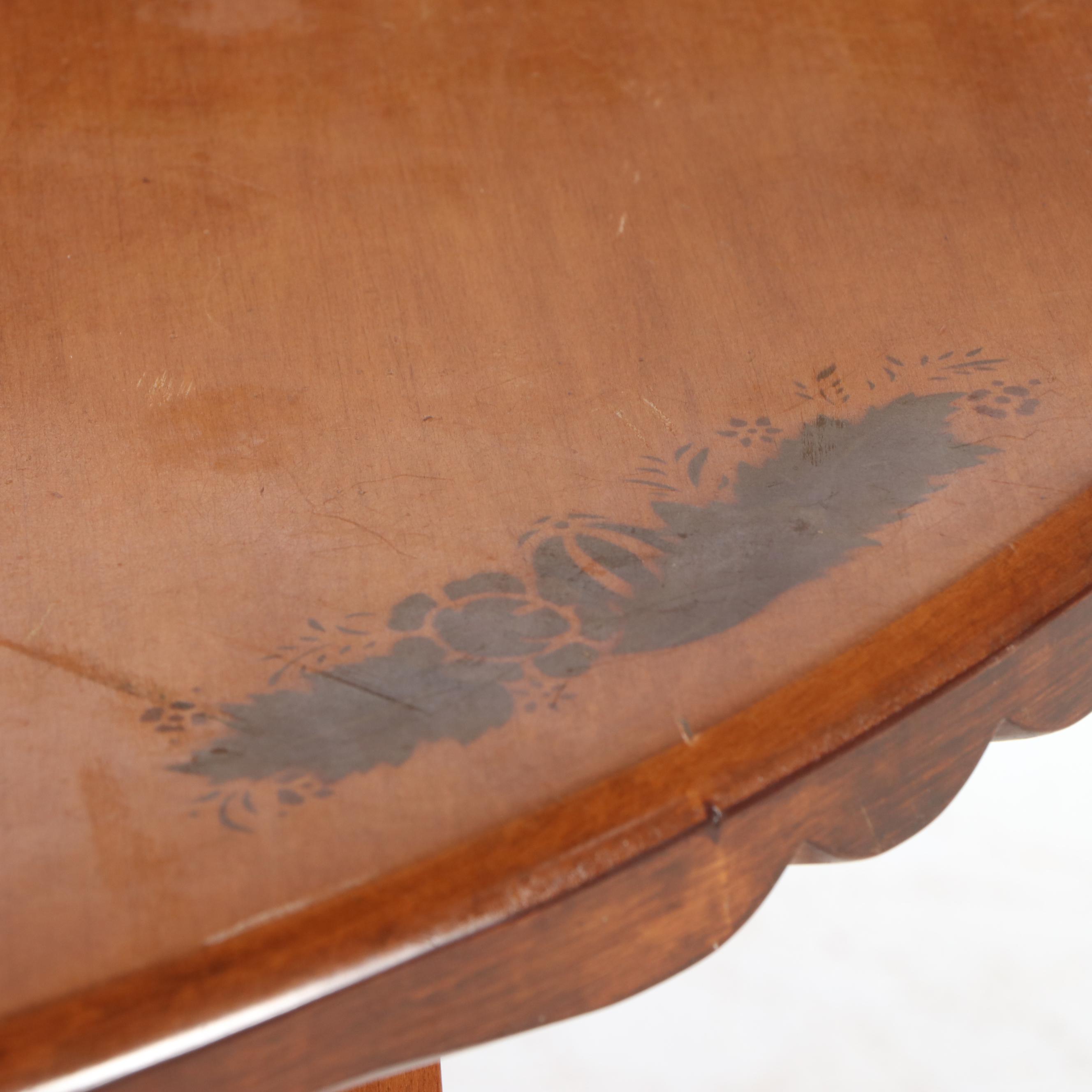 Queen Anne Style Stencil-Decorated Cherry Dining Table, Mid-20th Century