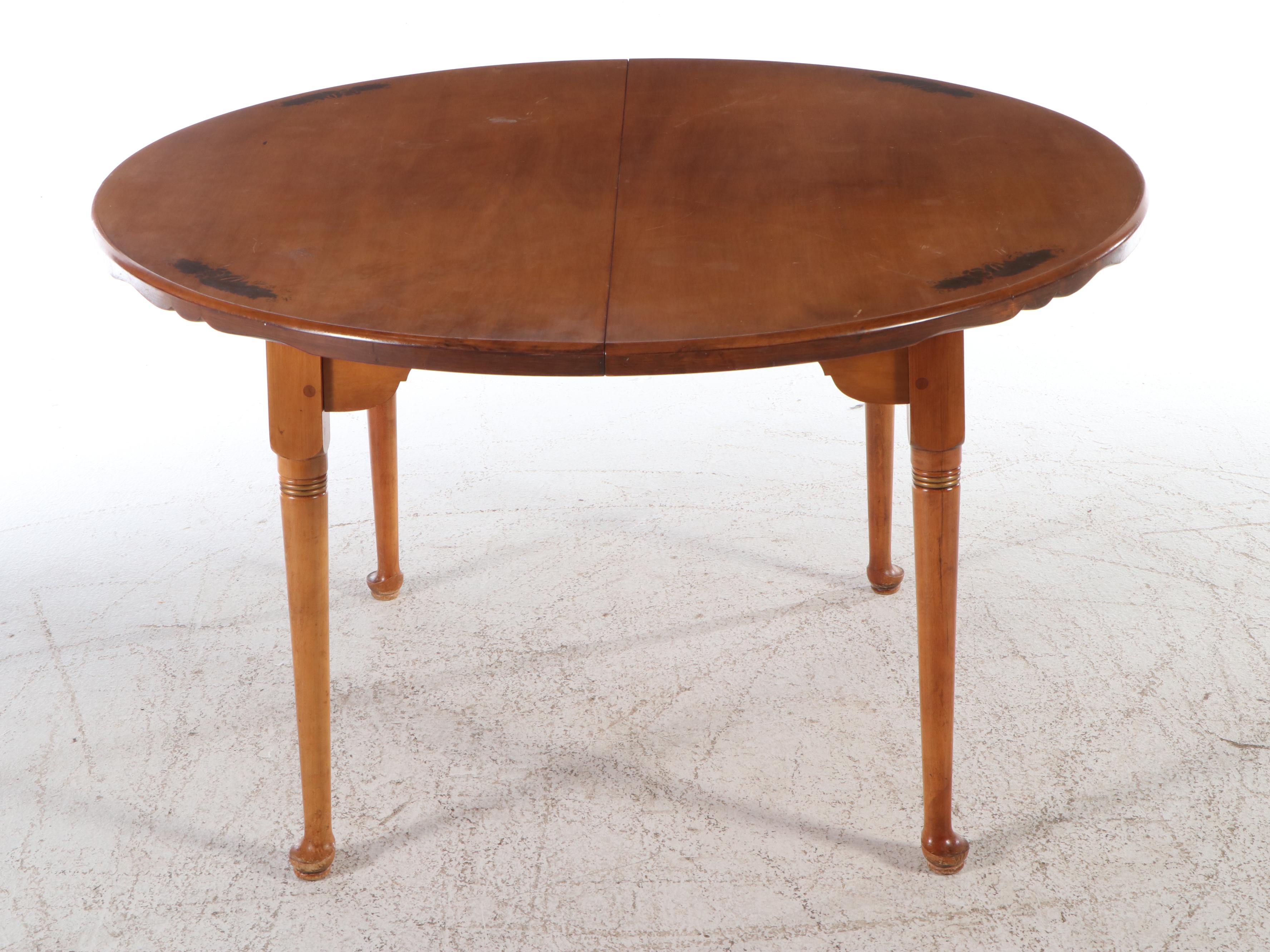Queen Anne Style Stencil-Decorated Cherry Dining Table, Mid-20th Century