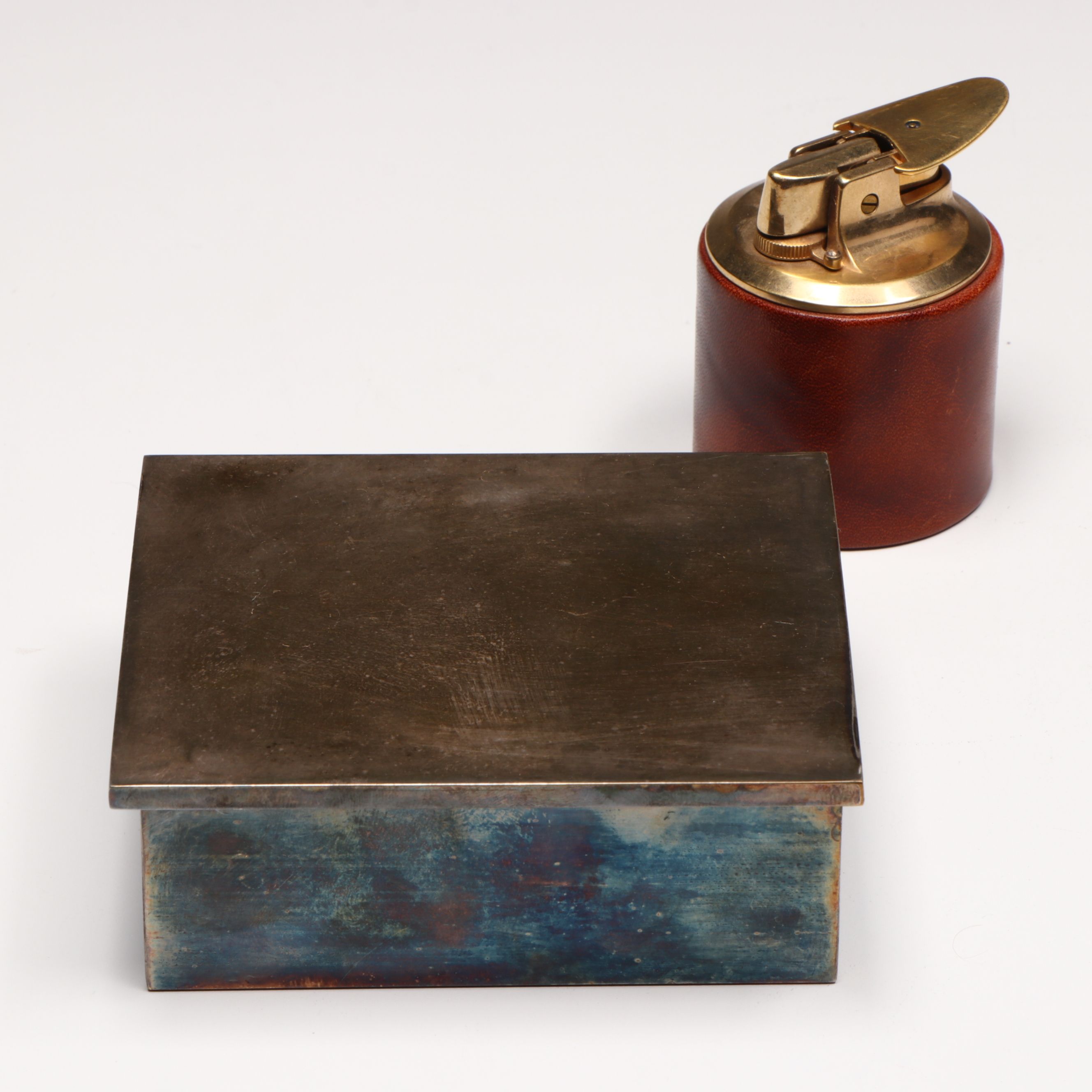 Reed & Barton Silver Plate Tobacco Box with Ronson Table Lighter