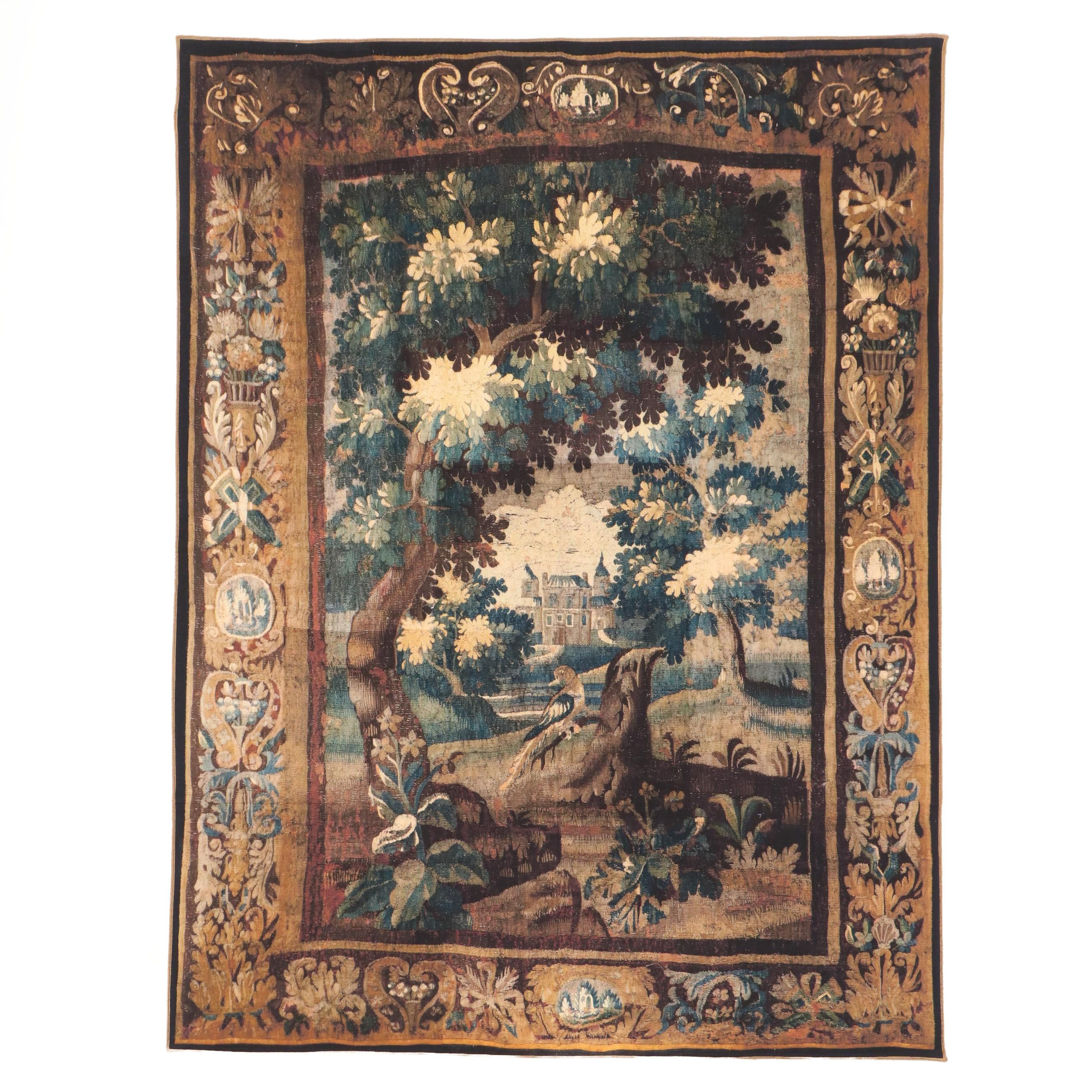 French Verdure Style Tapestry with Wall Hanger Hardware