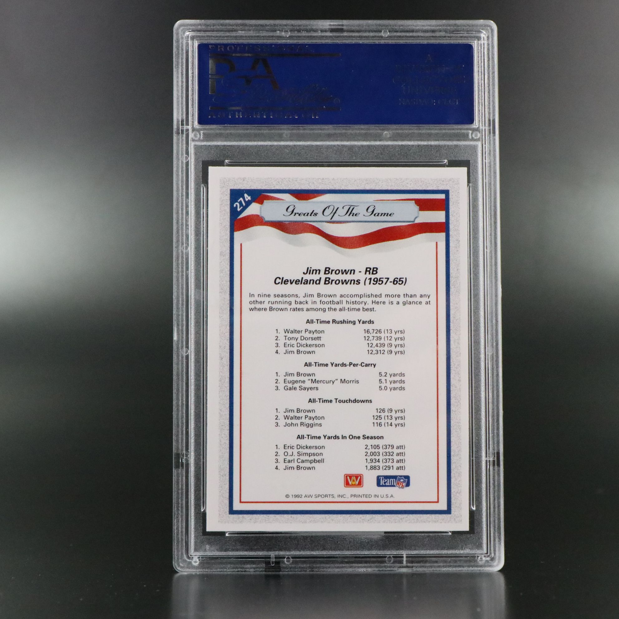 1992 All-World Jim Brown Greats of The Game PSA Graded Football Cards