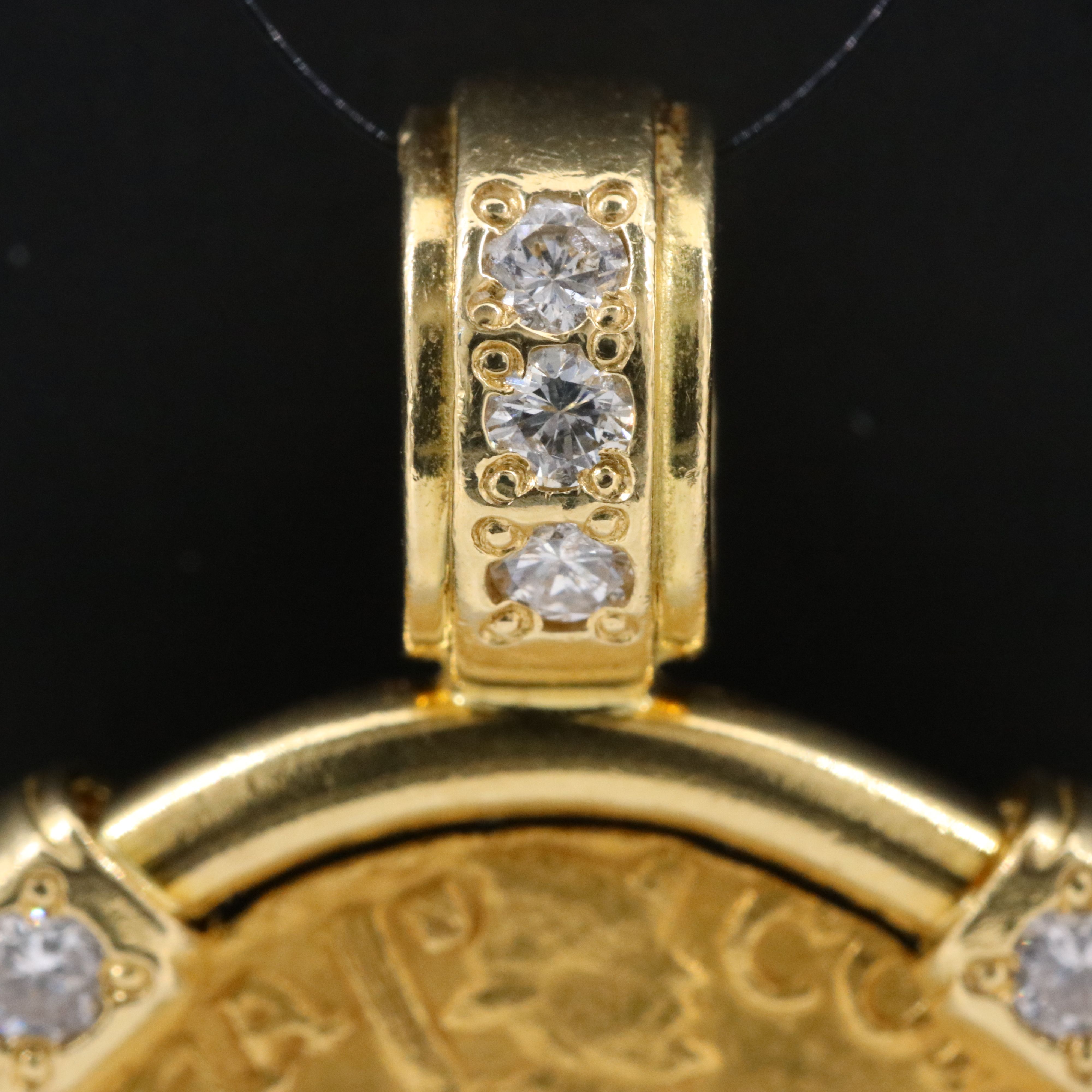 18K 0.38 CTW Diamond Pendant with 1729 Netherlands, Holland 2 Ducat Gold Coin