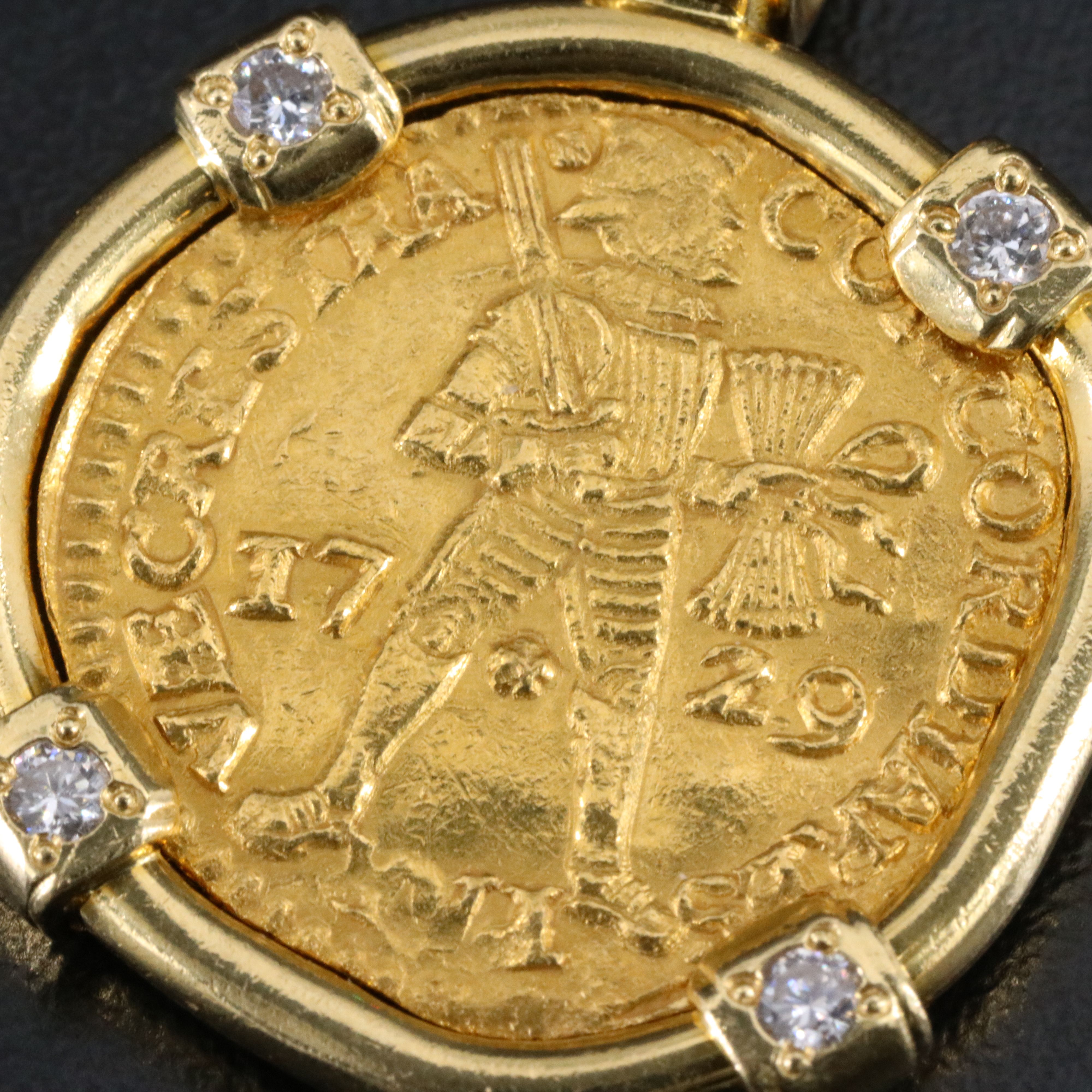 18K 0.38 CTW Diamond Pendant with 1729 Netherlands, Holland 2 Ducat Gold Coin