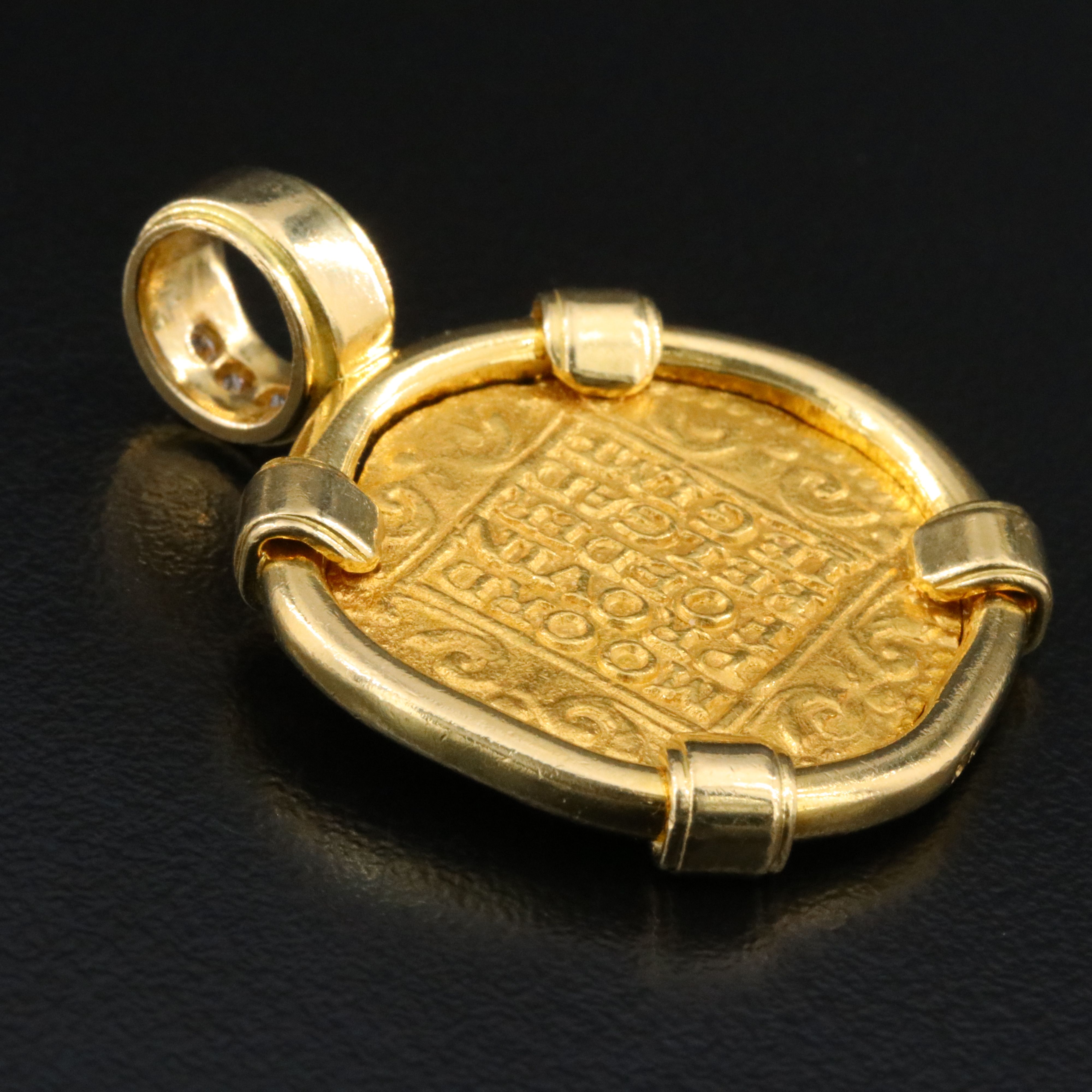 18K 0.38 CTW Diamond Pendant with 1729 Netherlands, Holland 2 Ducat Gold Coin