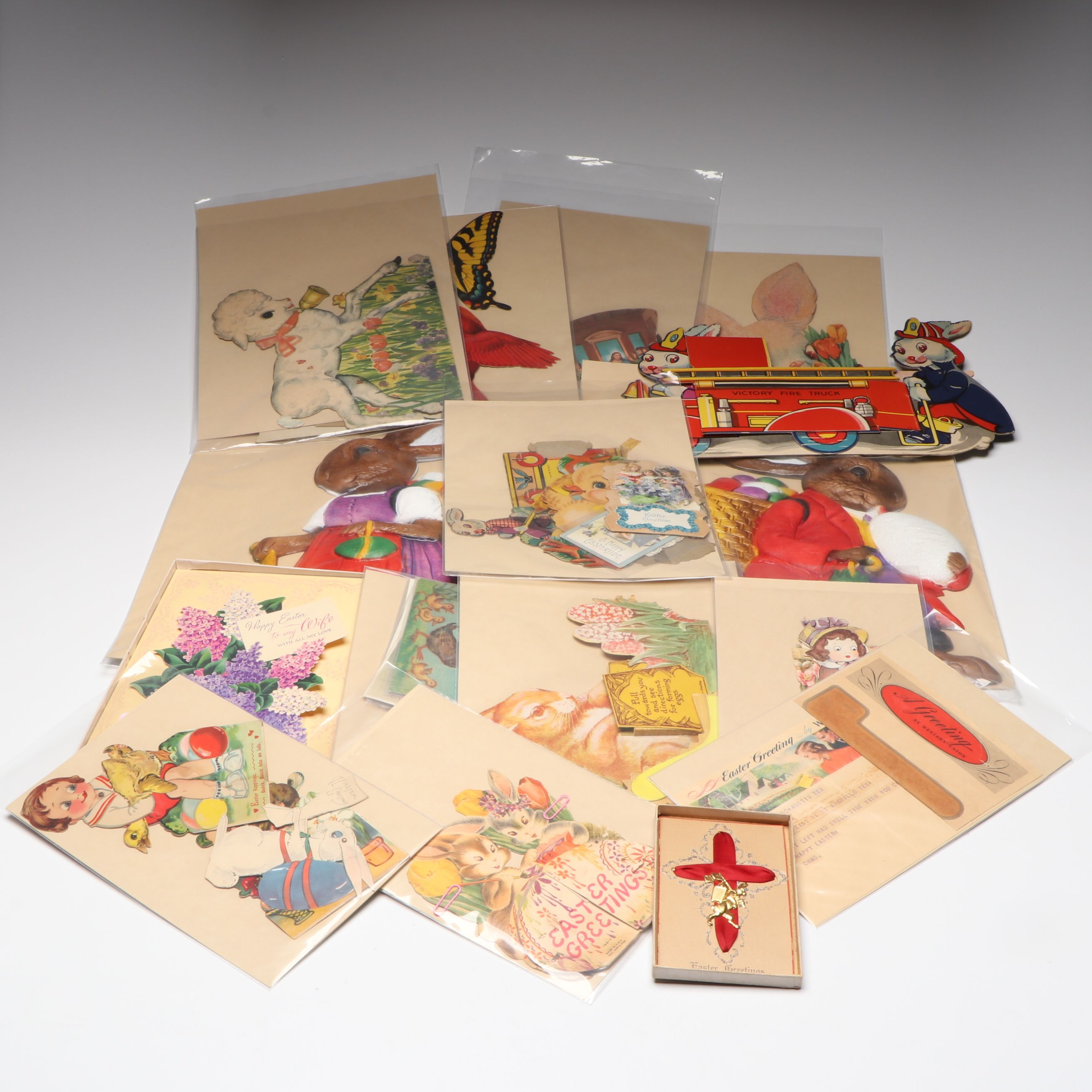 Easter Bunny Cardboard Plaques with Postcards and More Ephemera
