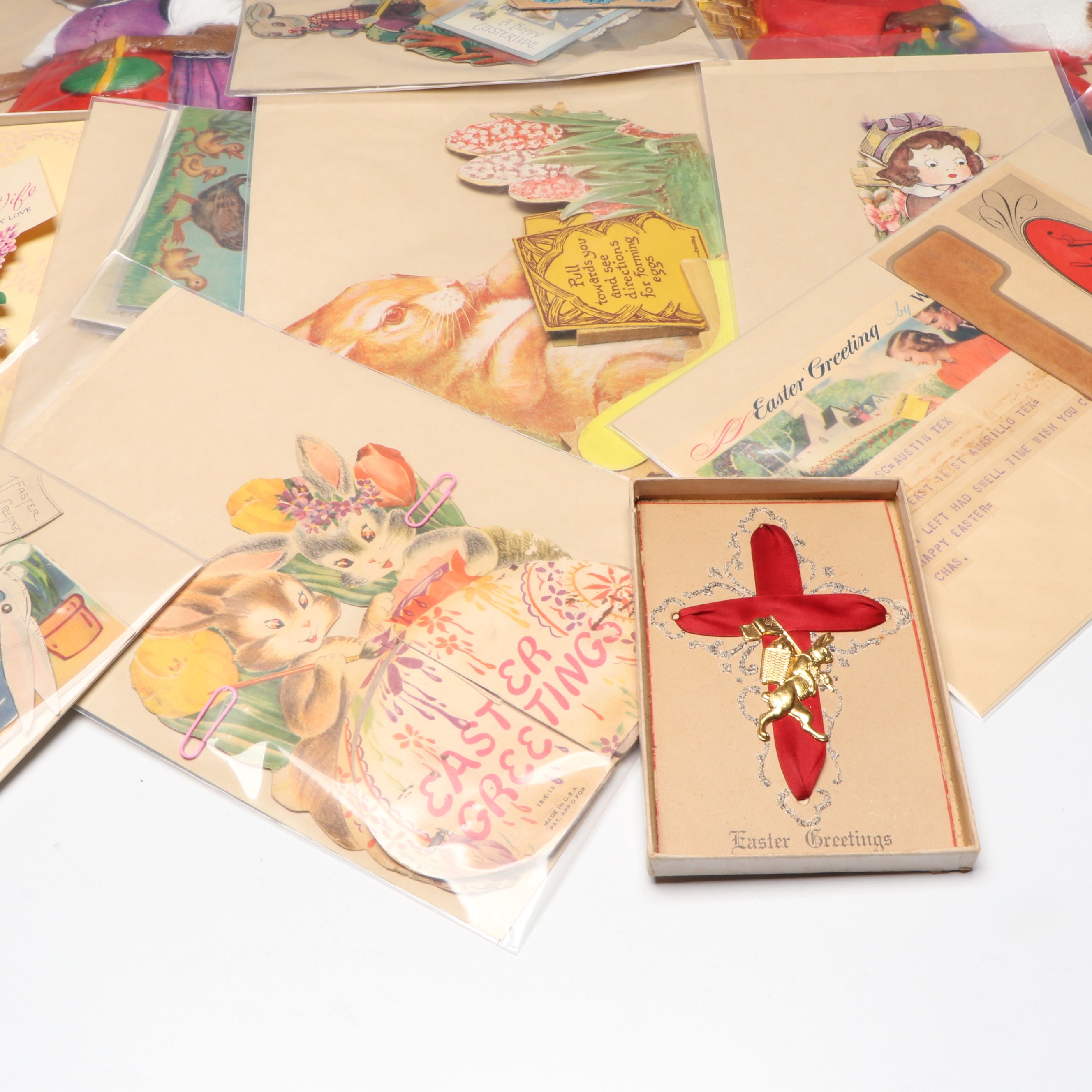 Easter Bunny Cardboard Plaques with Postcards and More Ephemera