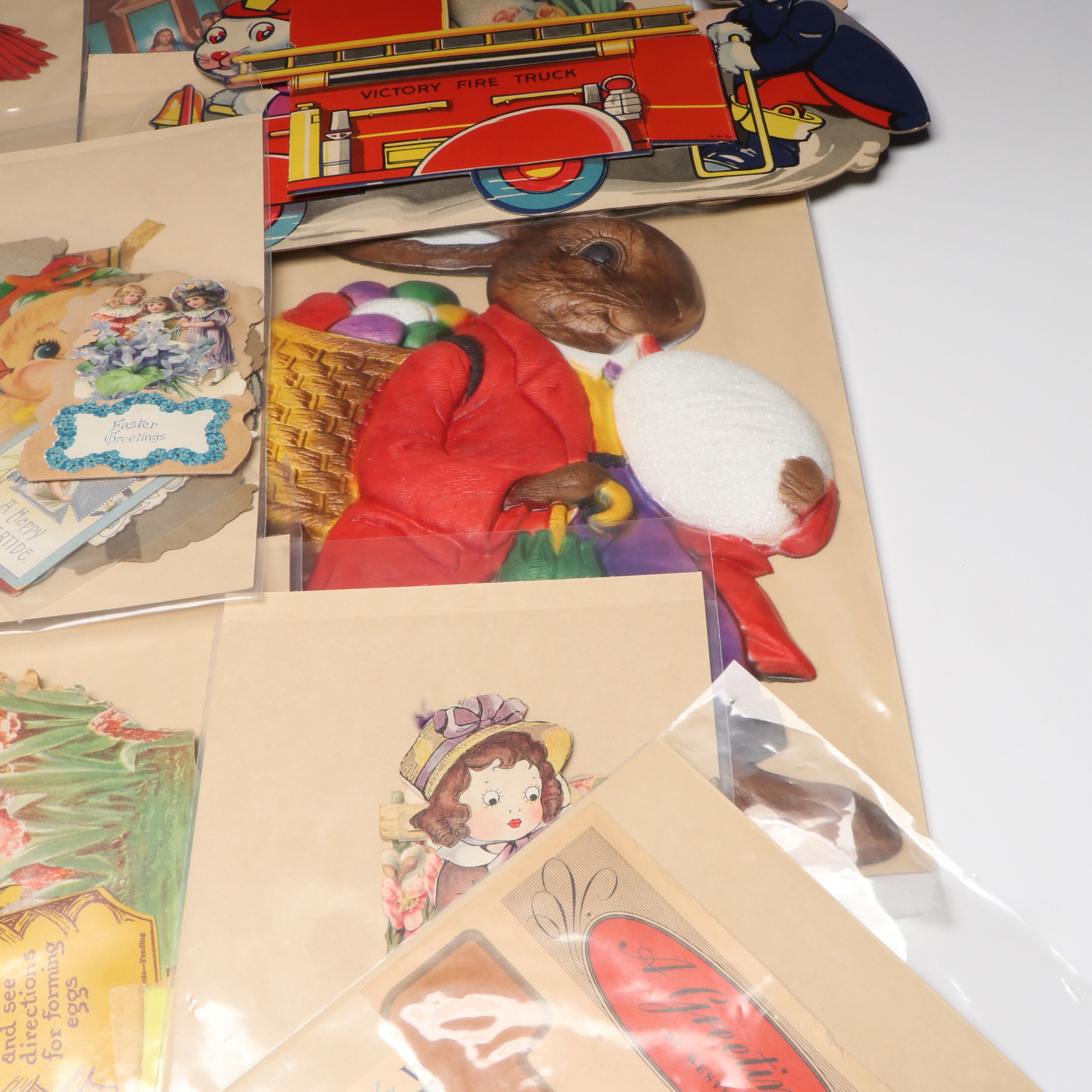 Easter Bunny Cardboard Plaques with Postcards and More Ephemera
