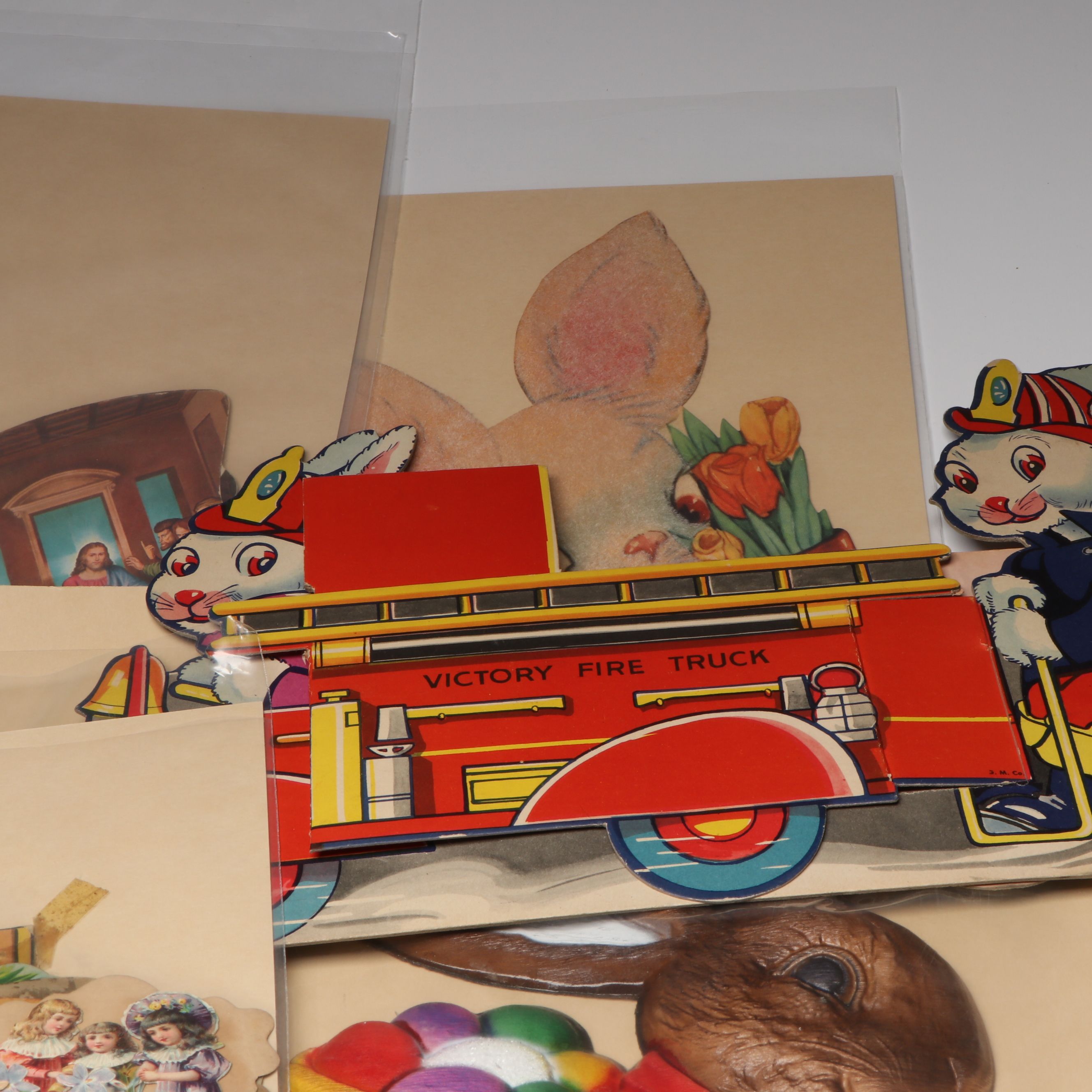 Easter Bunny Cardboard Plaques with Postcards and More Ephemera