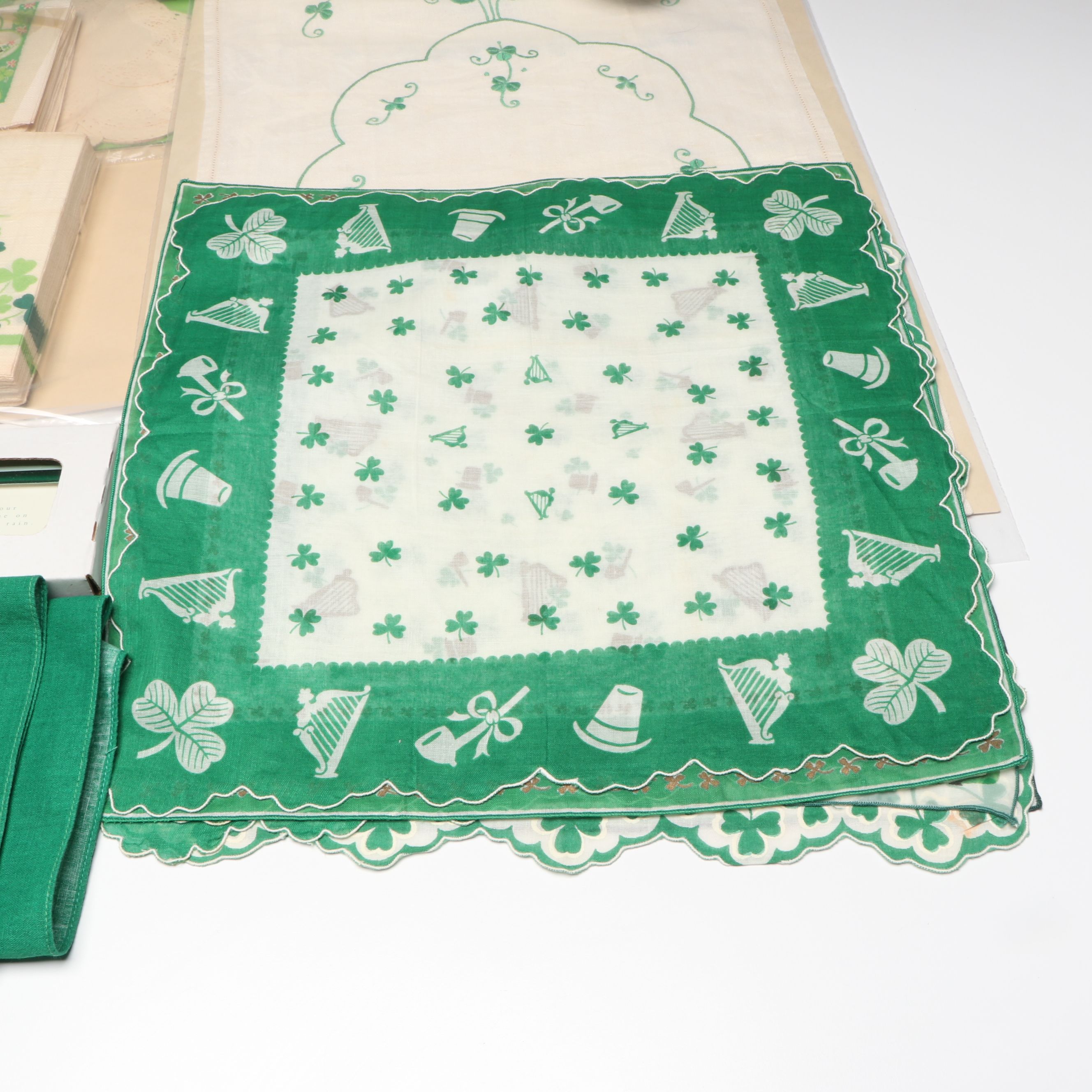St. Patrick's Day Handkerchiefs, Accent Pillow and Other Vintage Décor