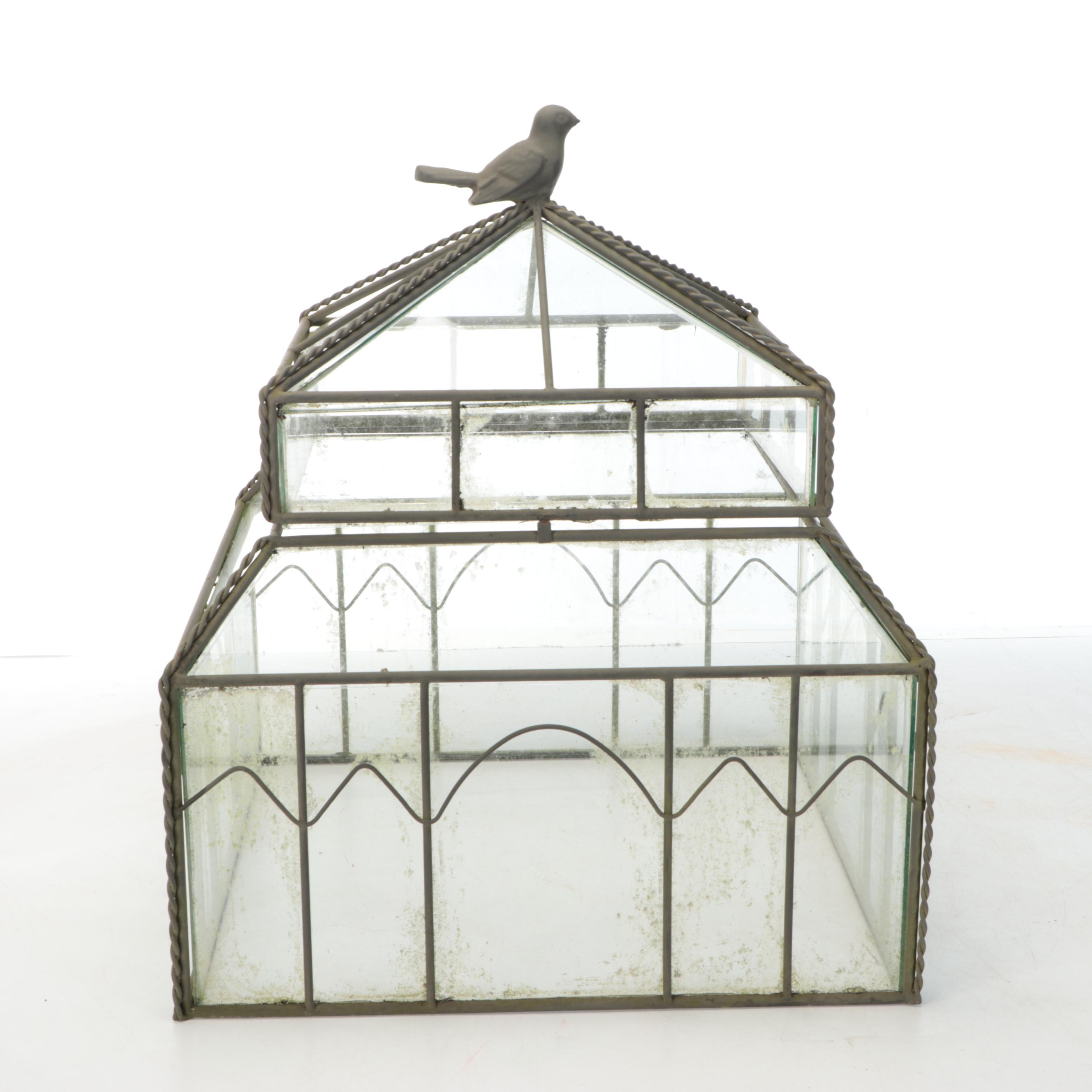 Victorian Style Glass and Metal Pagoda Shaped Terrarium