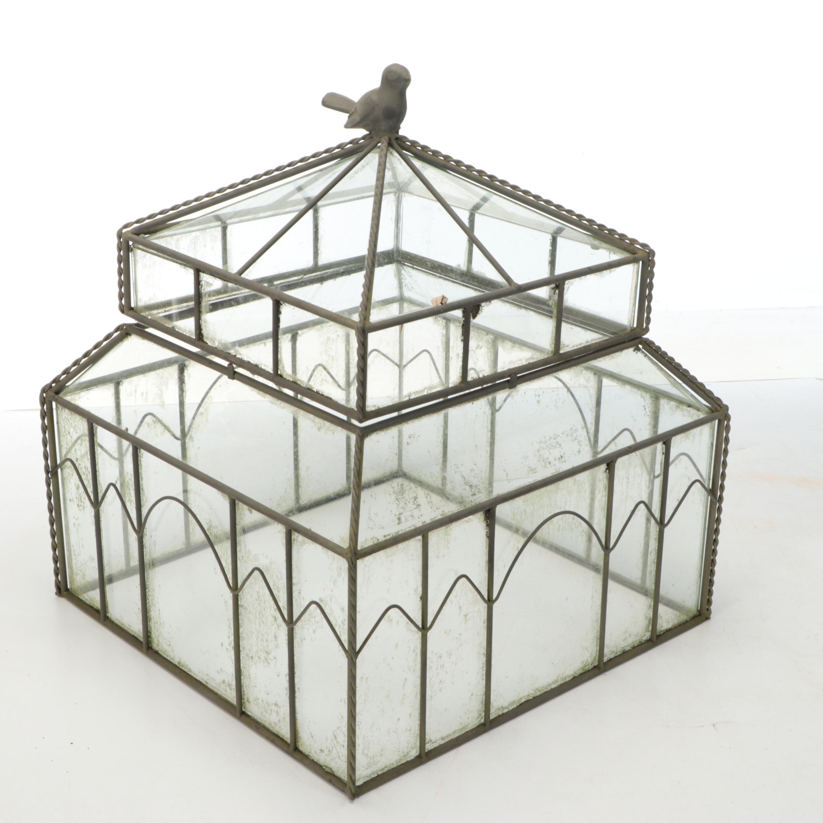 Victorian Style Glass and Metal Pagoda Shaped Terrarium