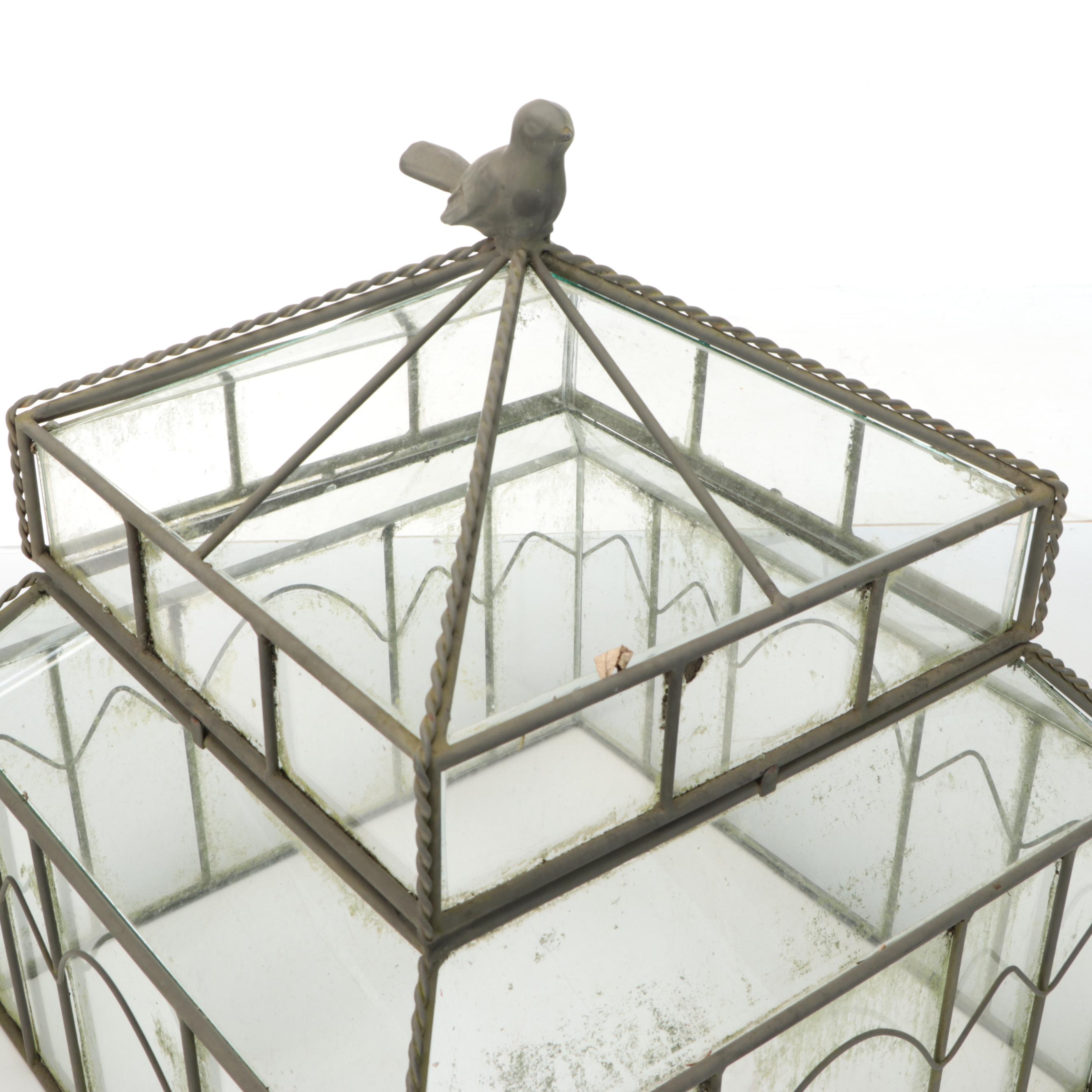 Victorian Style Glass and Metal Pagoda Shaped Terrarium