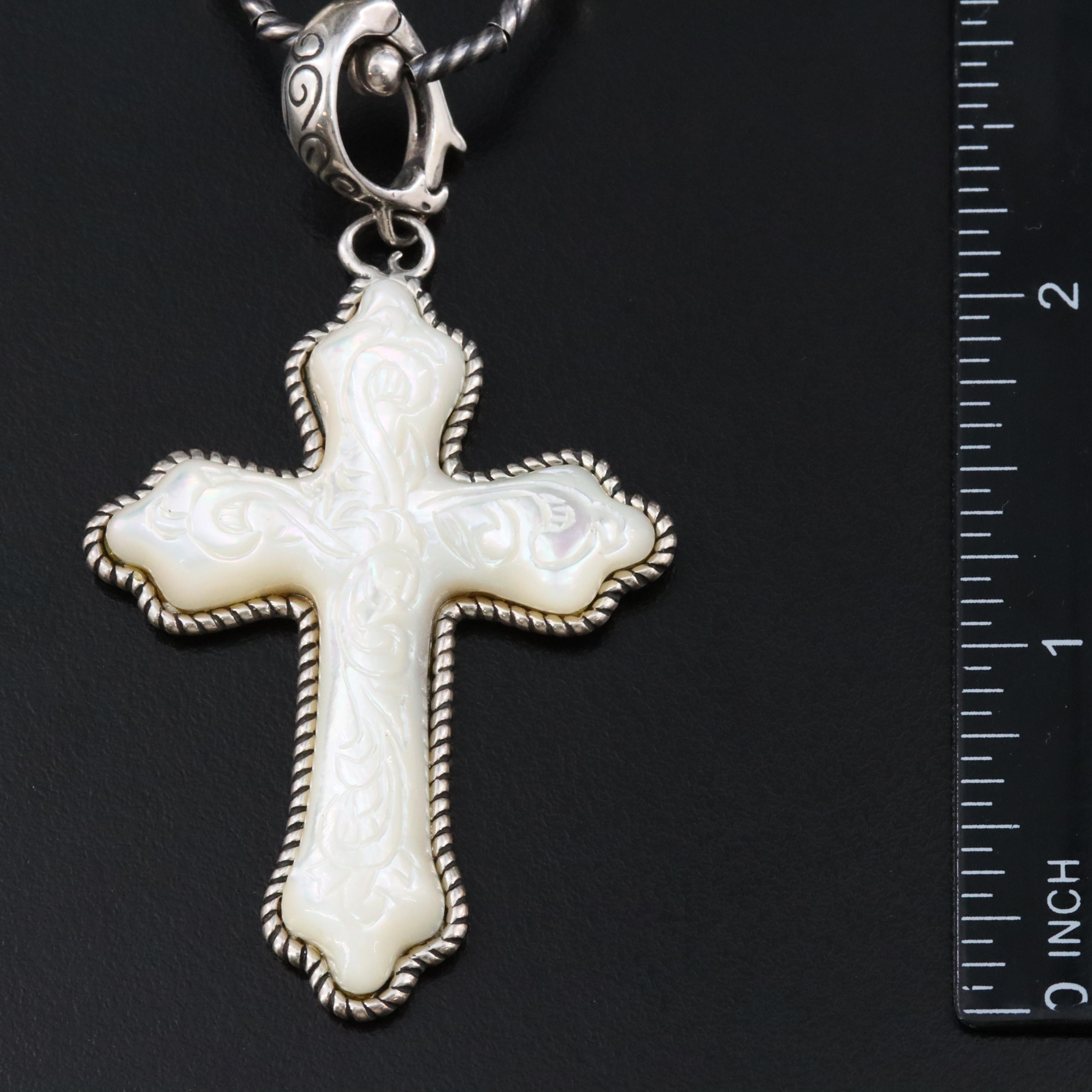 Carolyn Pollack for Relios Sterling Carved Mother-of-Pearl Cross Necklace