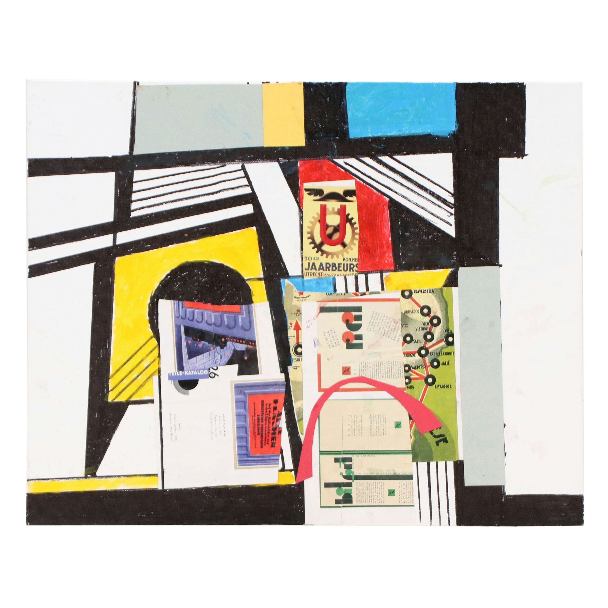 Ronald G. Ahlström Abstract Expressionist Mixed Media Collage, Late 20th Century