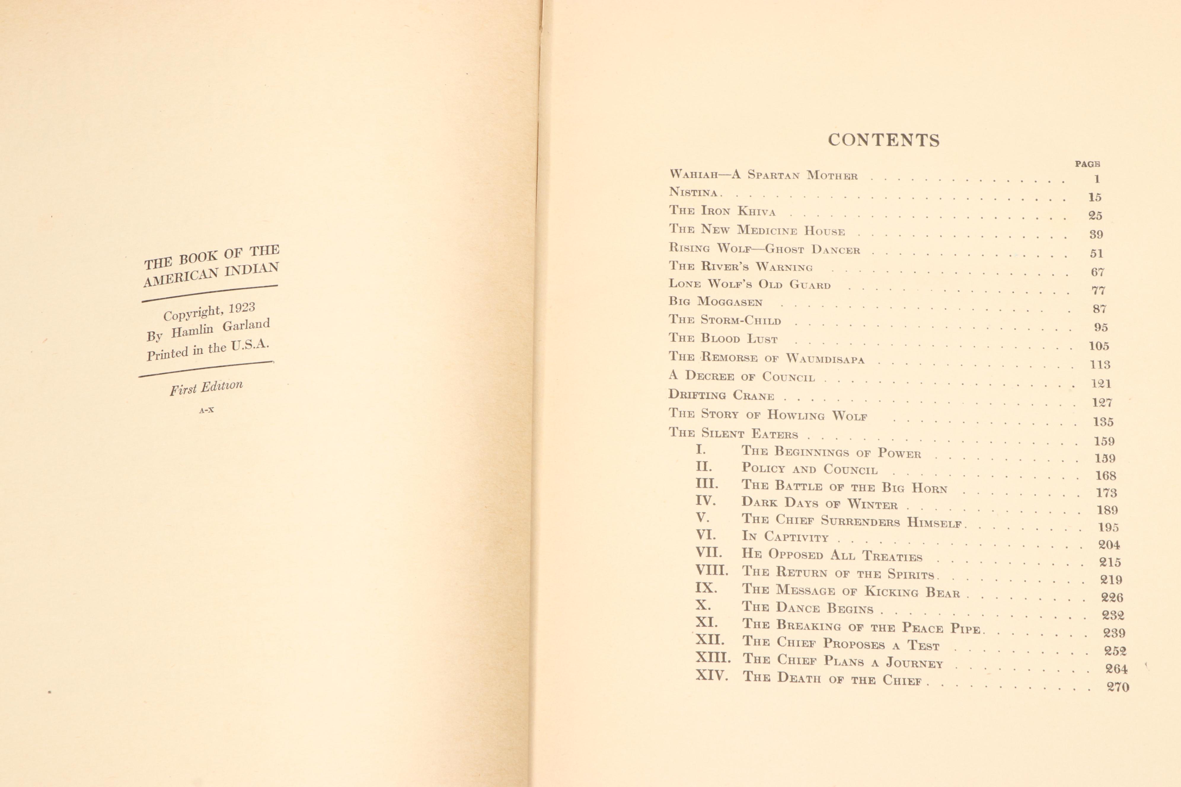 First Edition "The Book of the American Indian" by Hamlin Garland, 1923