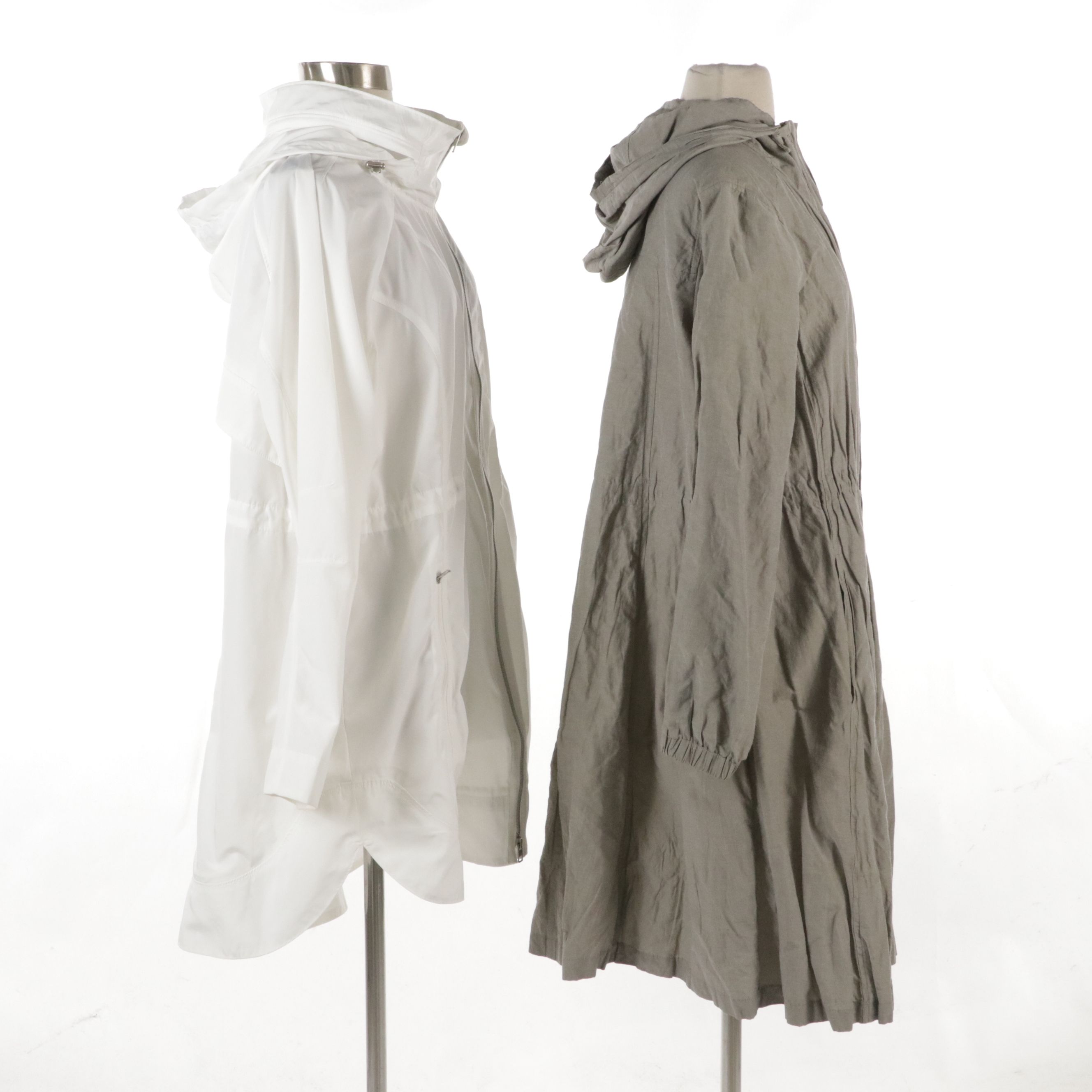 Lightweight Athleta Hooded Windbreaker and Eileen Fisher Hooded Zip Coat