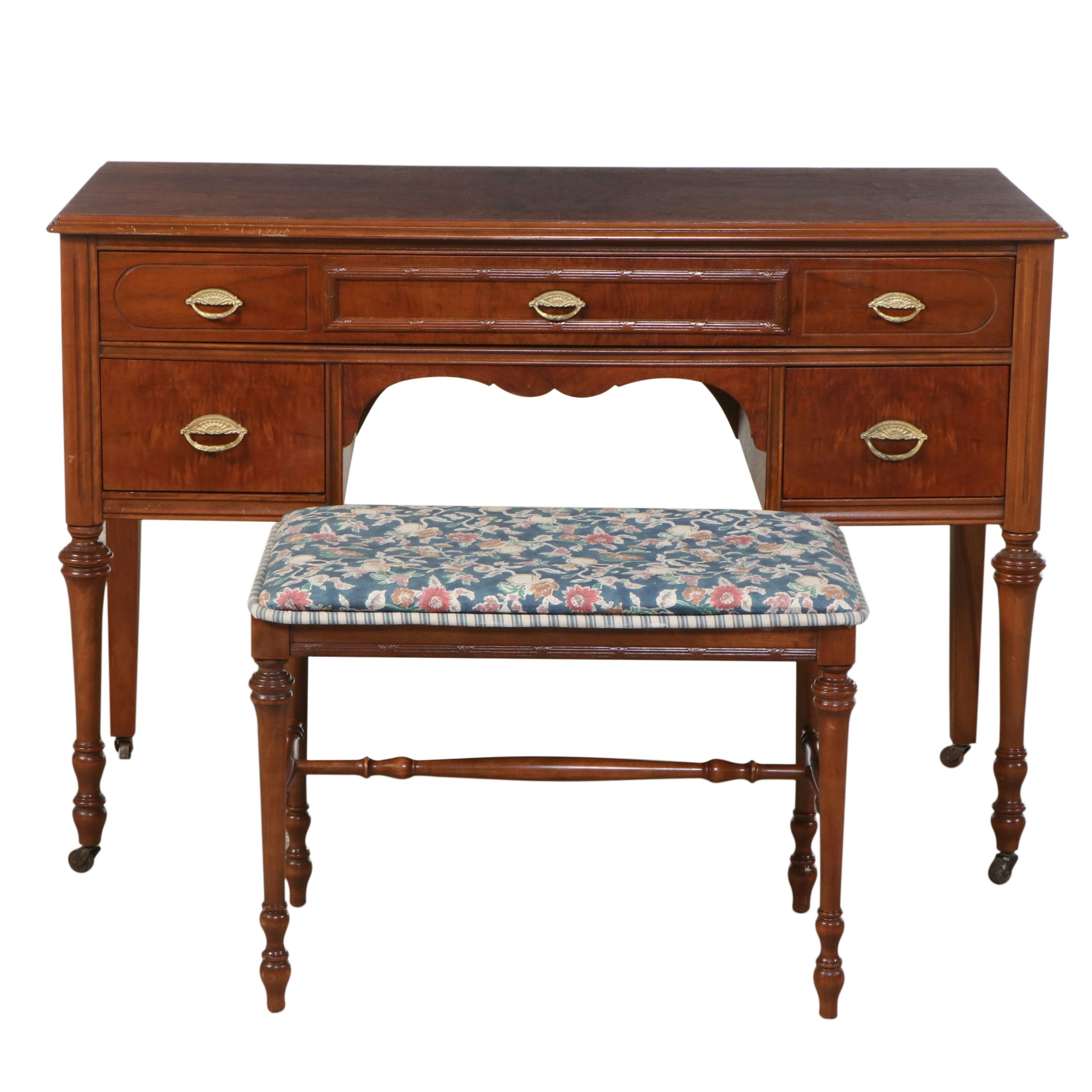 Federal Style Mahogany Finish Dressing Table and Wall Mirror, Mid-20th Century