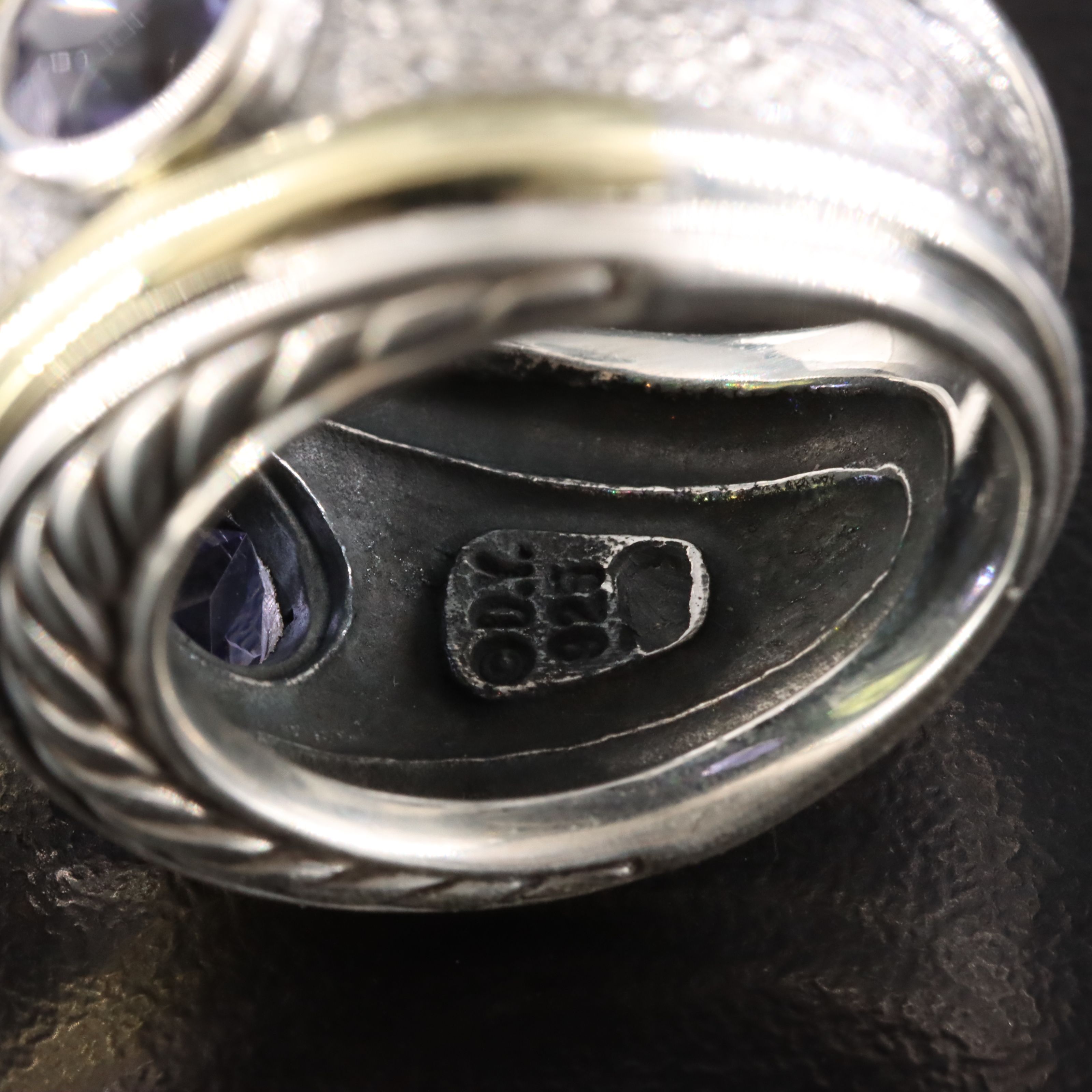 David Yurman Renaissance Sterling Peridot and Iolite Ring with 14K Accents