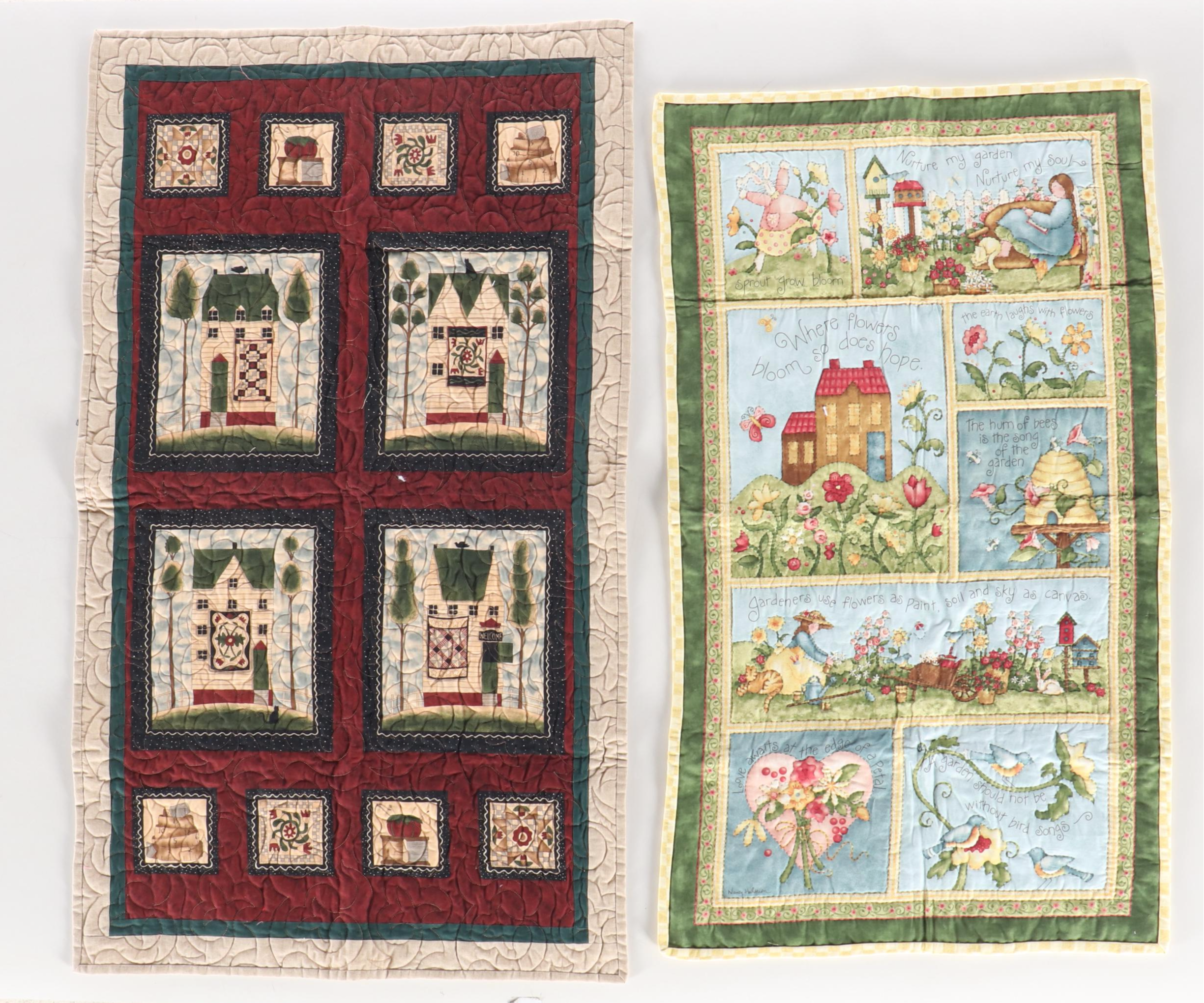 Handcrafted Christmas Quilted Wall Panel with Other Seasonal Textiles