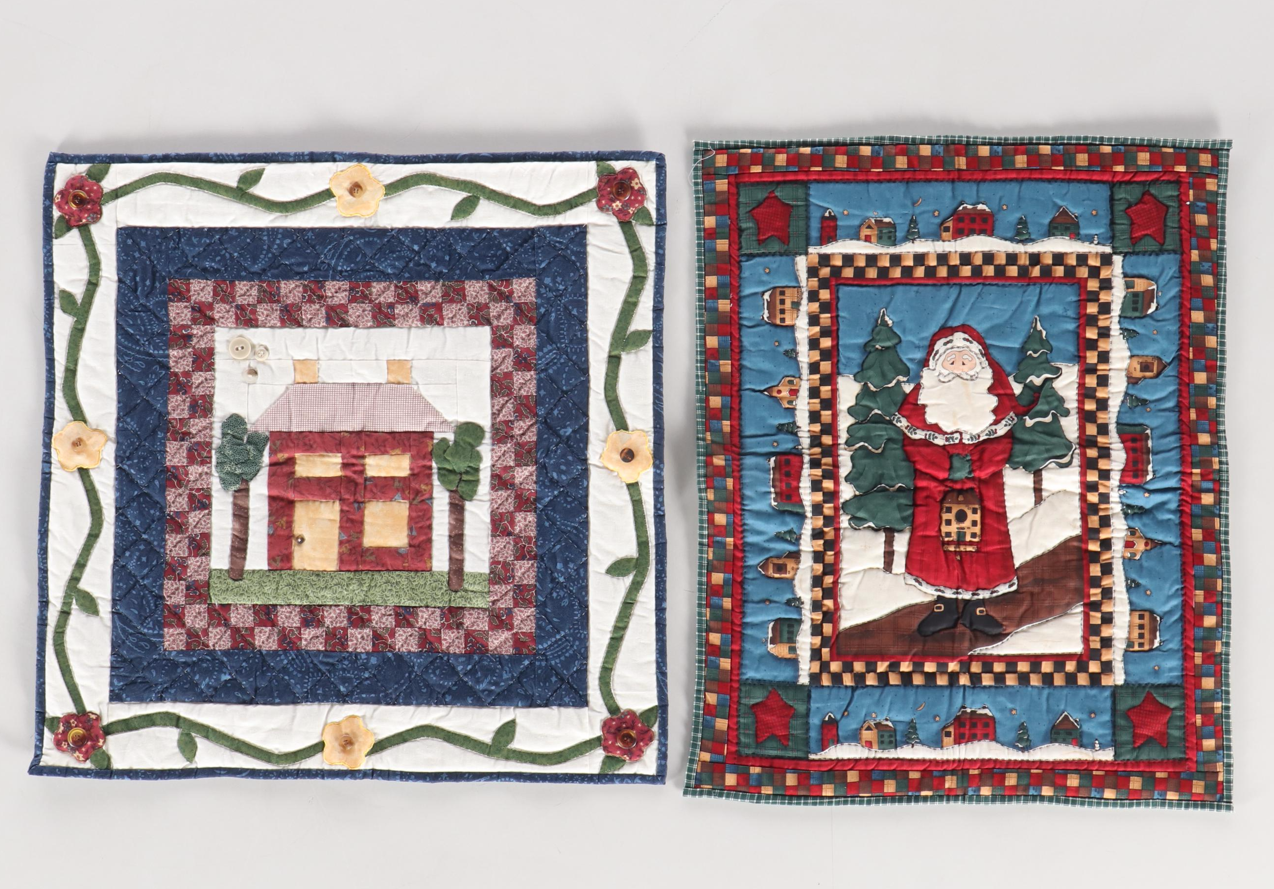Handcrafted Christmas Quilted Wall Panel with Other Seasonal Textiles