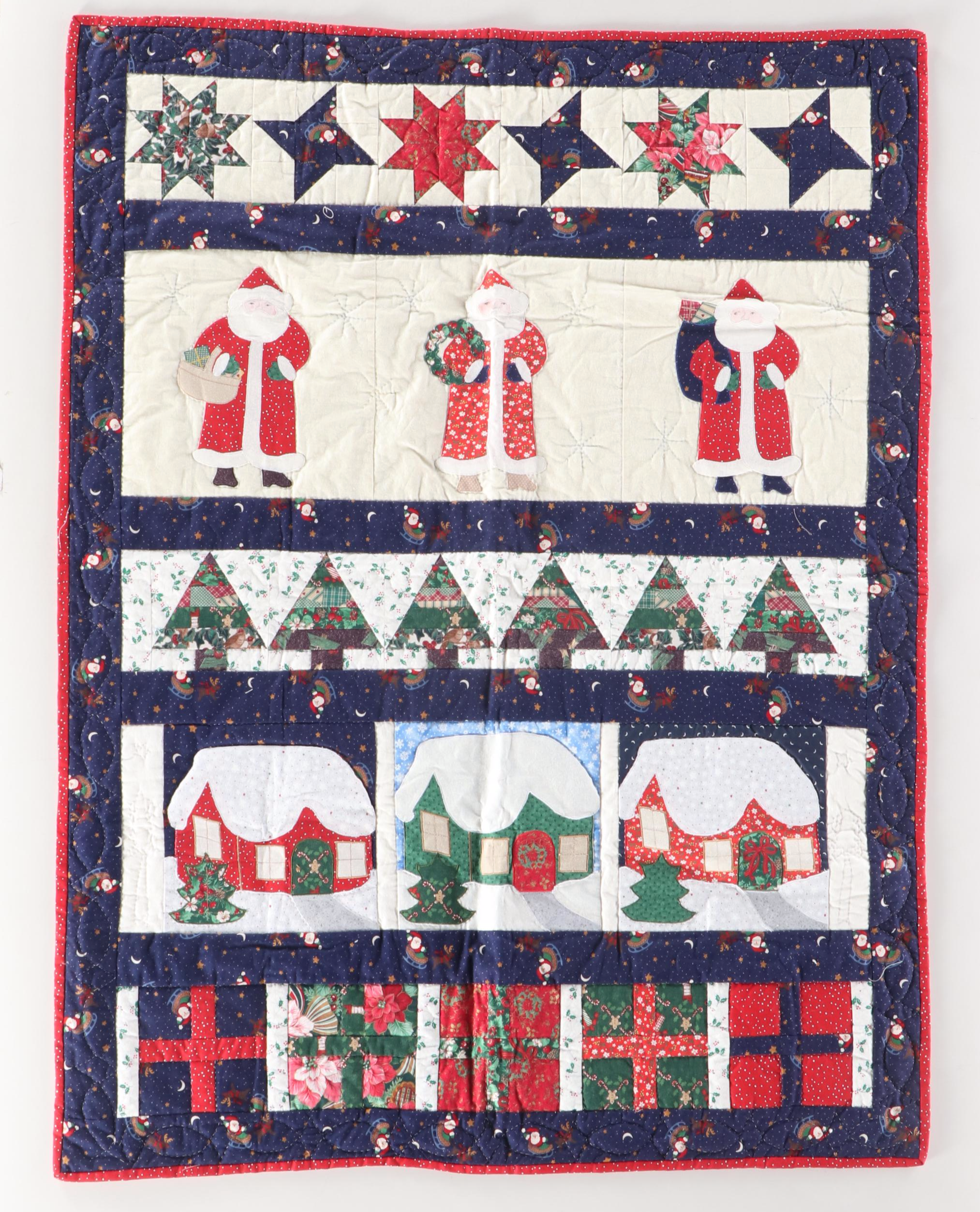 Handcrafted Christmas Quilted Wall Panel with Other Seasonal Textiles