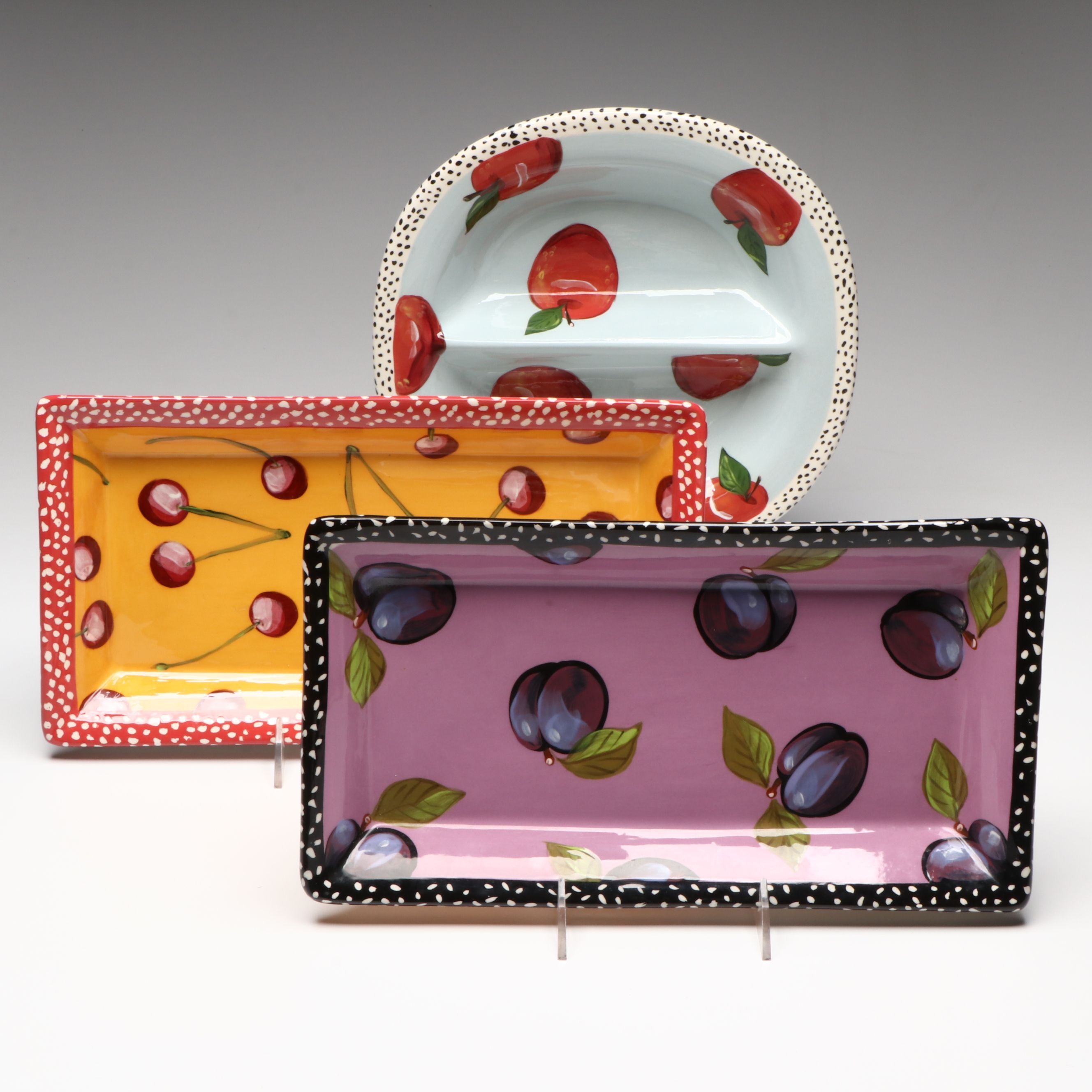 Droll Designs Hand-Painted Fruit Motif Serving Bowls