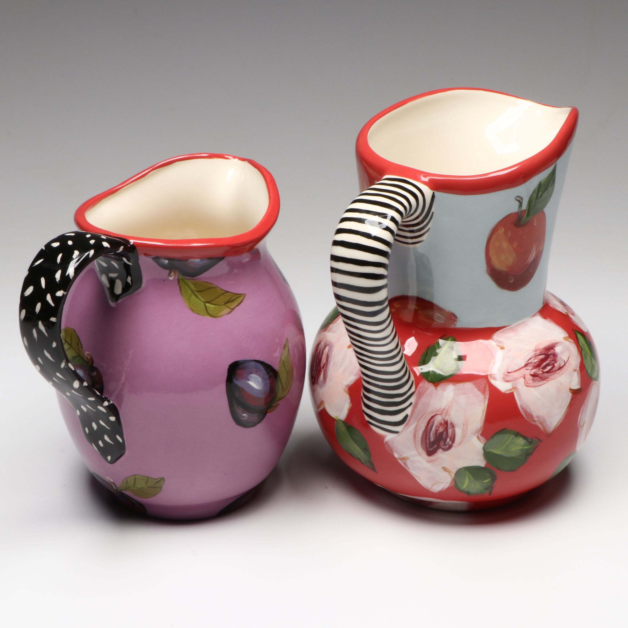 Droll Designs Hand-Painted Fruit and Flower Motif Pitchers