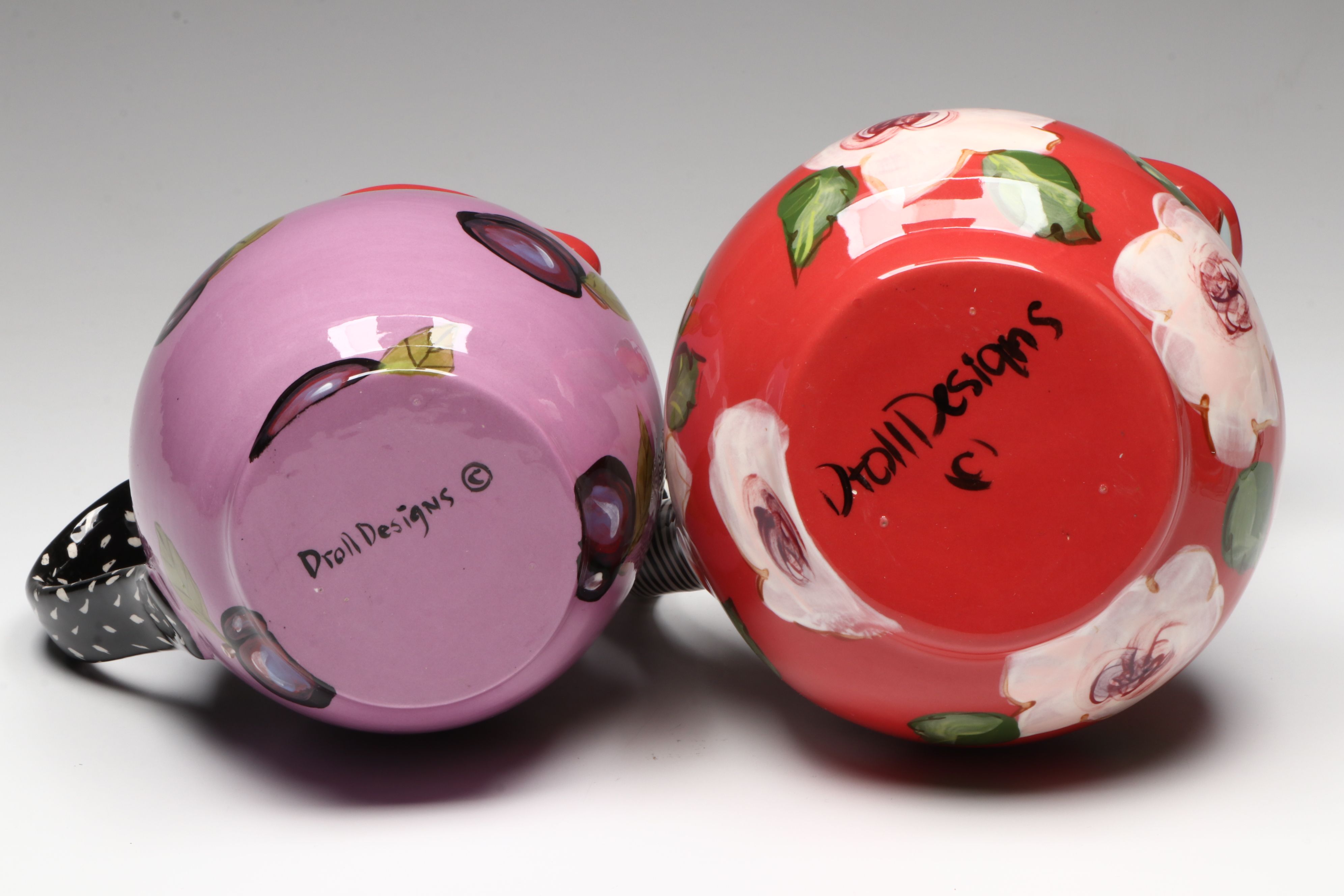 Droll Designs Hand-Painted Fruit and Flower Motif Pitchers