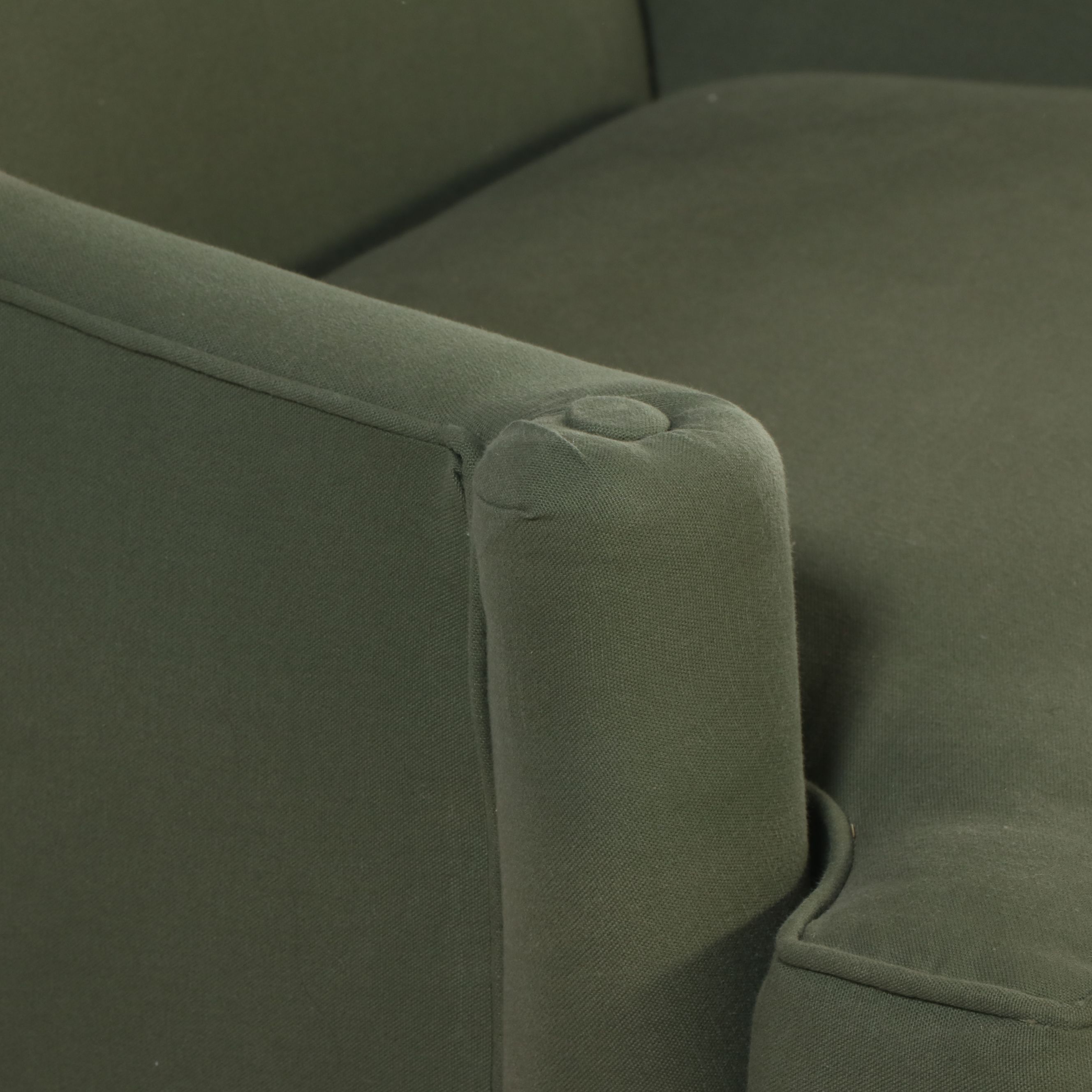 Pair of Queen Anne Style Green Fabric Upholstered Wingback Armchairs