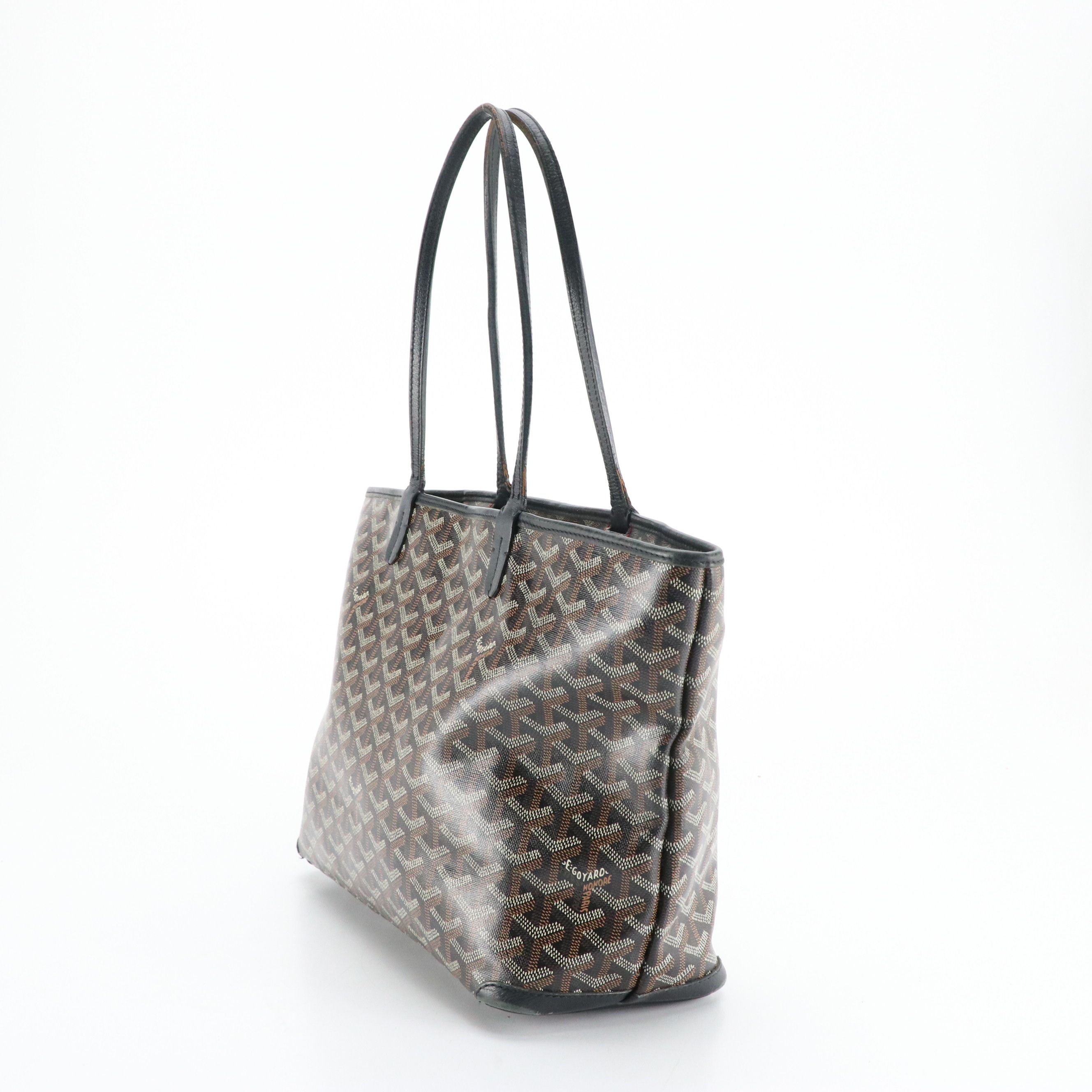 Goyard Saint Louis PM Tote in Black Goyardine Coated Canvas and Leather