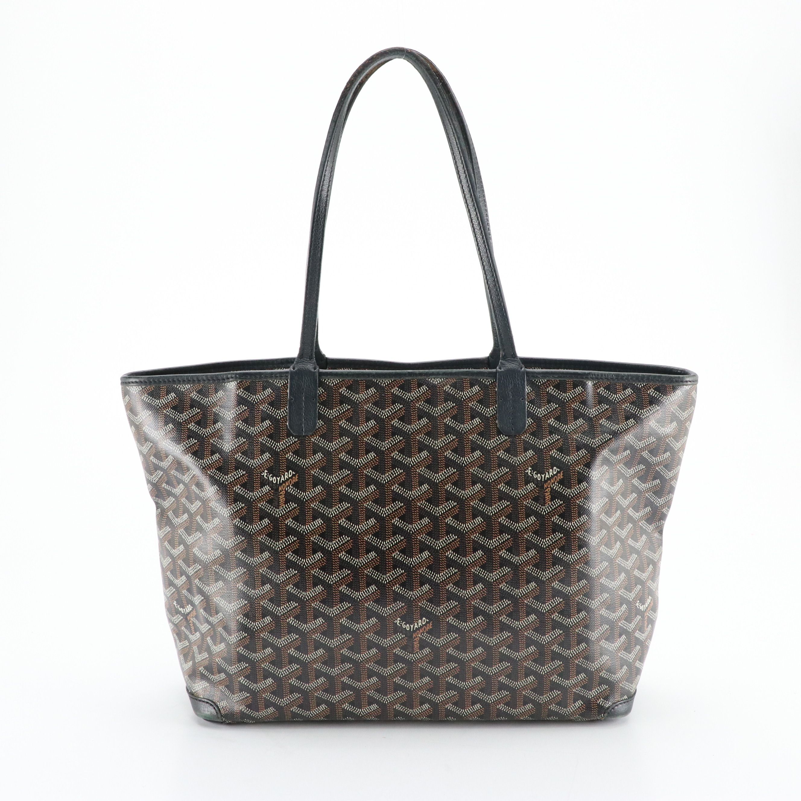 Goyard Saint Louis PM Tote in Black Goyardine Coated Canvas and Leather