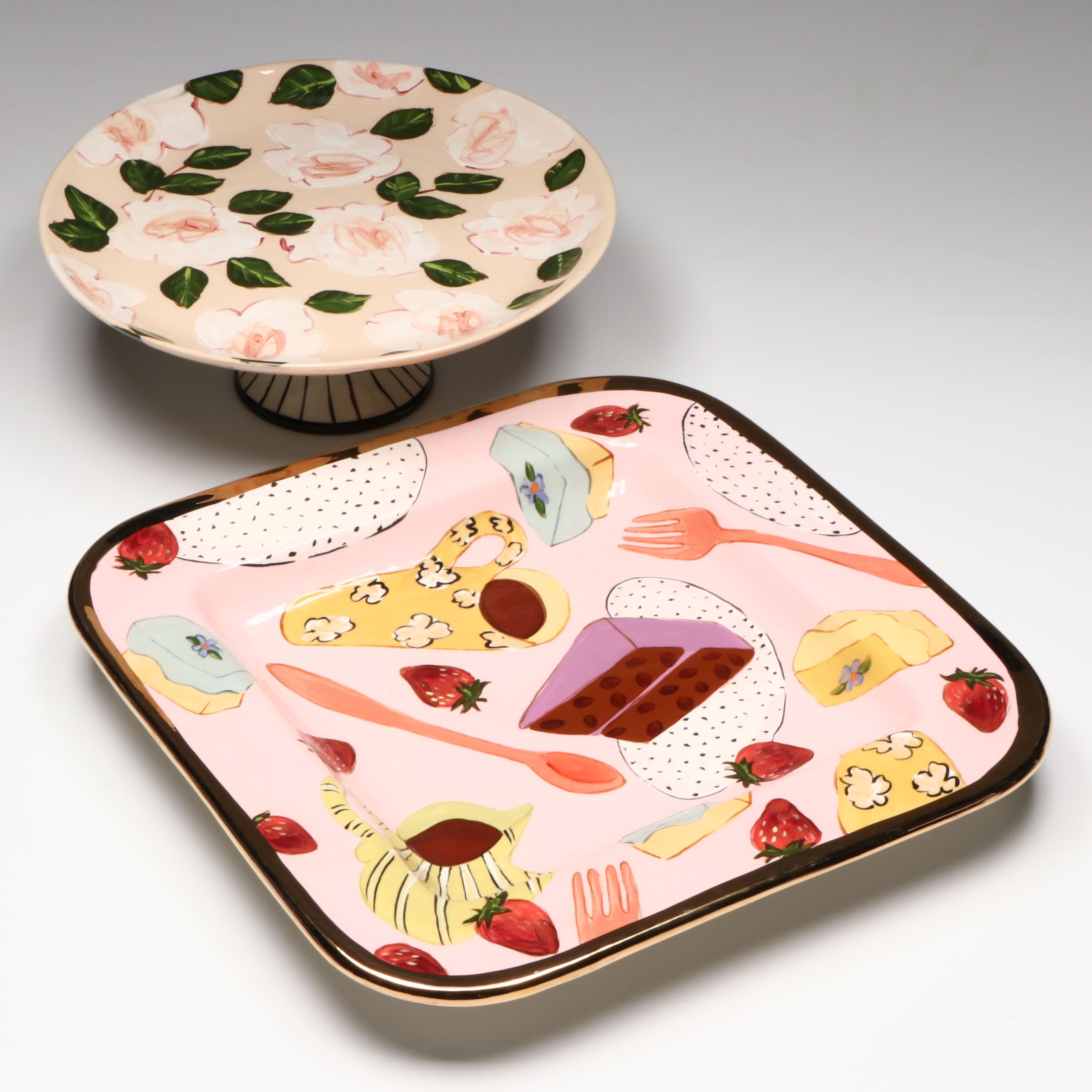 Droll Designs Hand-Painted Cake Platters