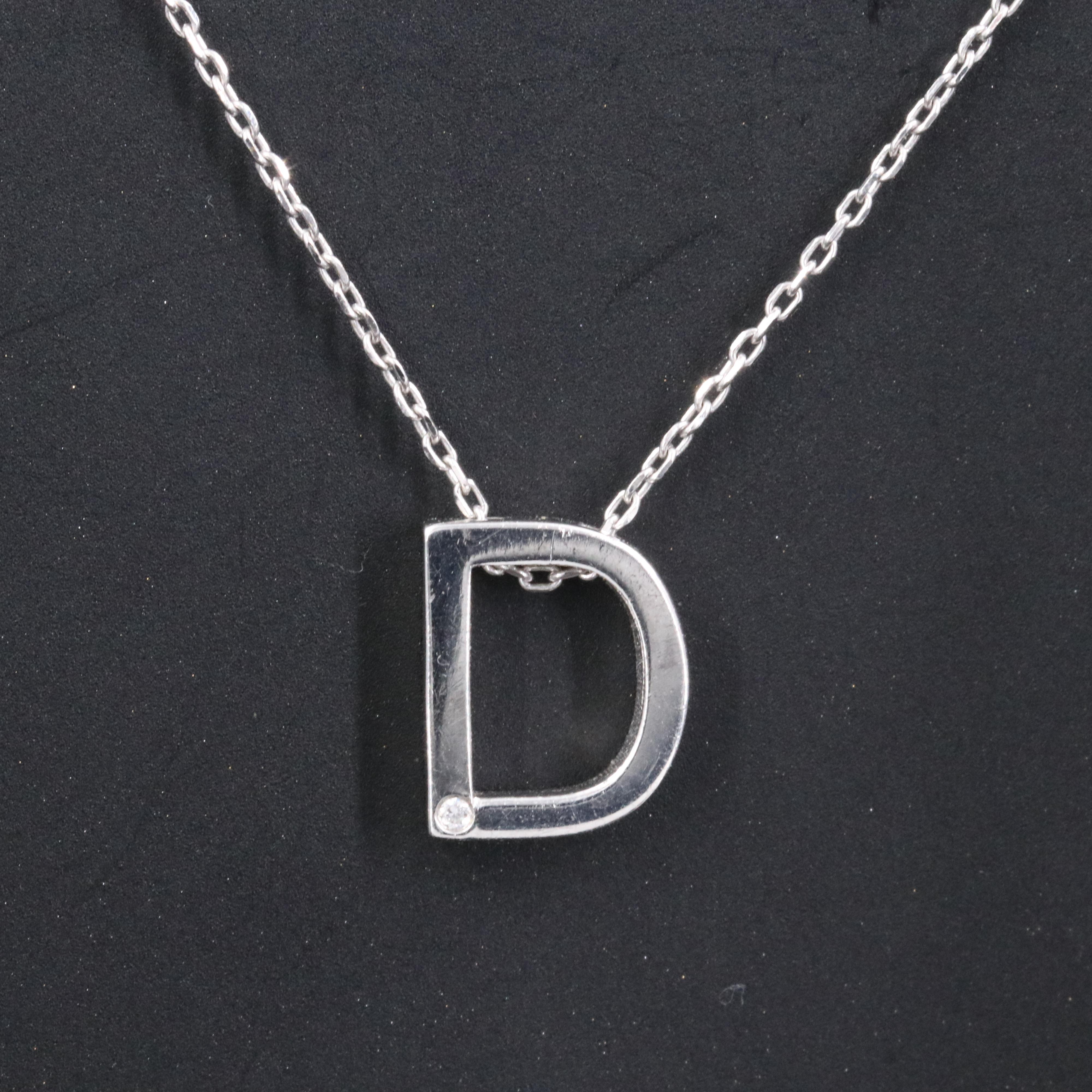 14K "D" Initial Pendant Necklace with Diamond Accent