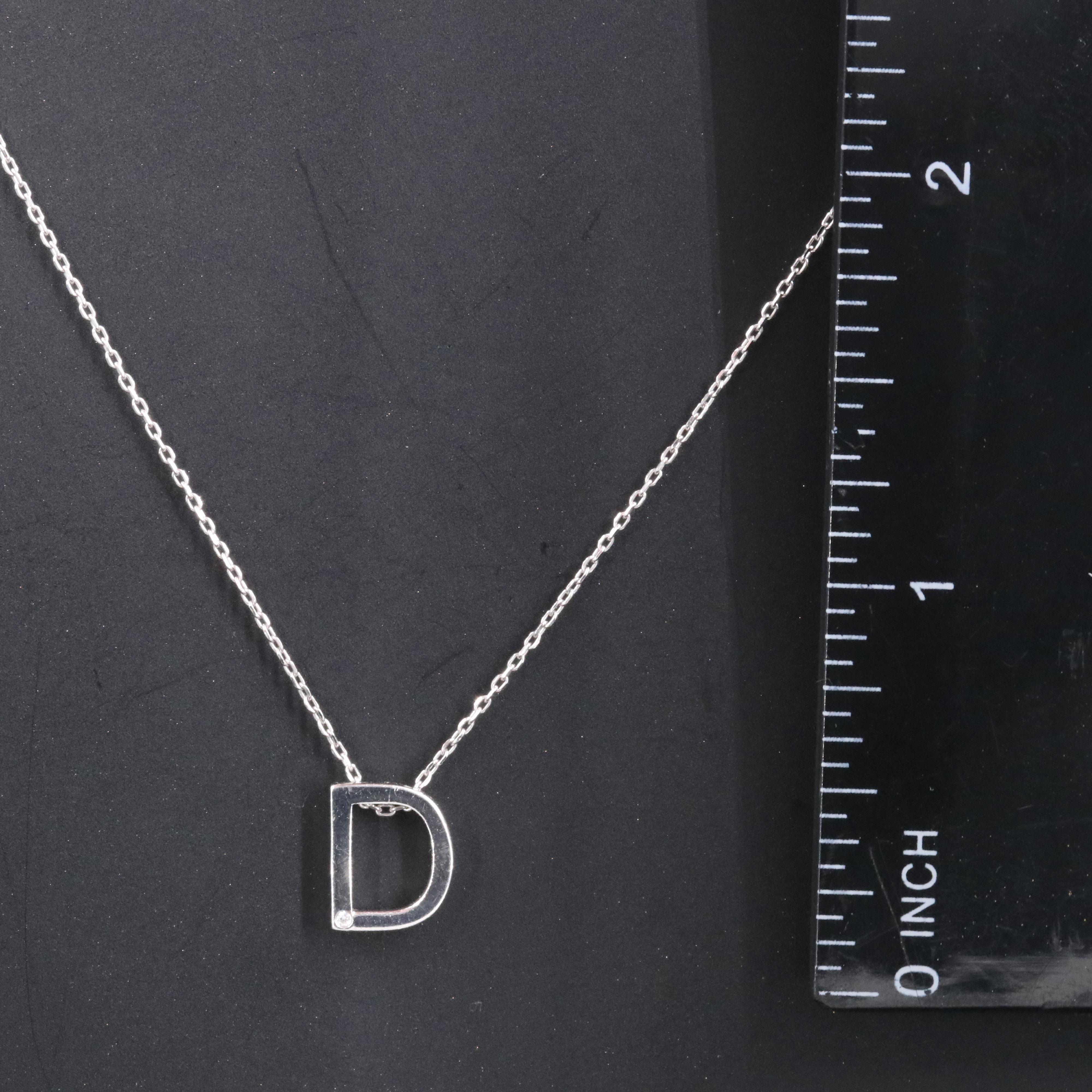 14K "D" Initial Pendant Necklace with Diamond Accent