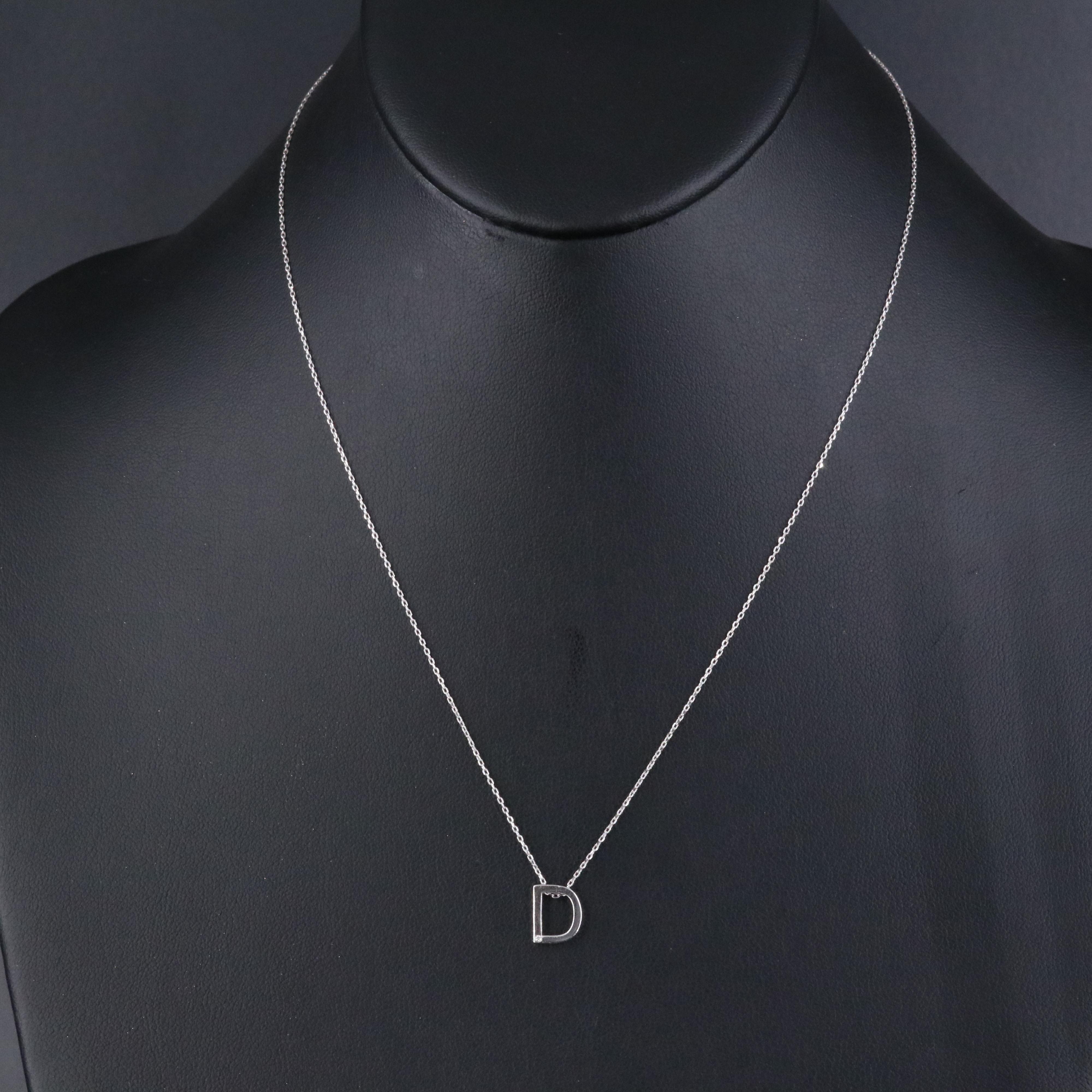 14K "D" Initial Pendant Necklace with Diamond Accent