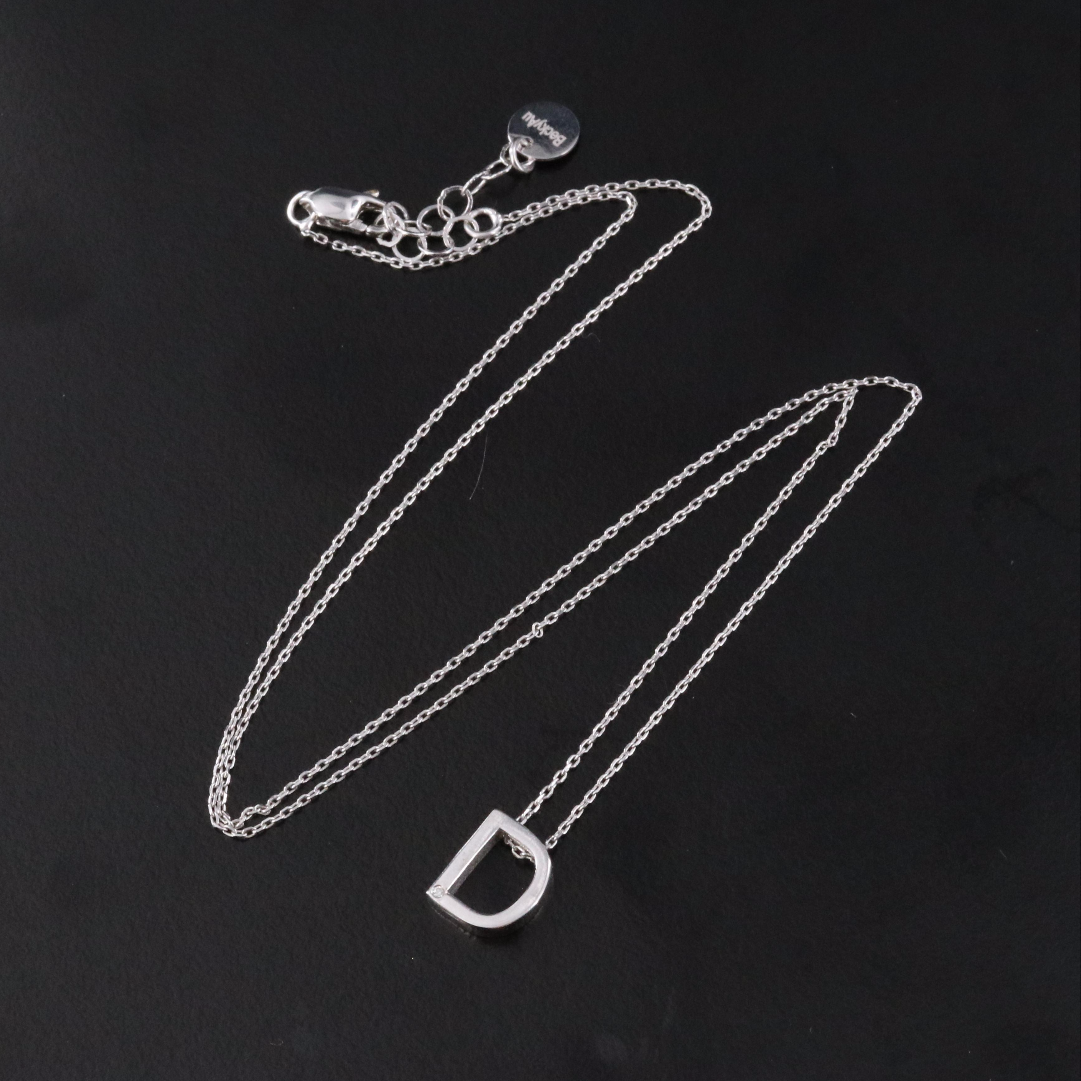 14K "D" Initial Pendant Necklace with Diamond Accent