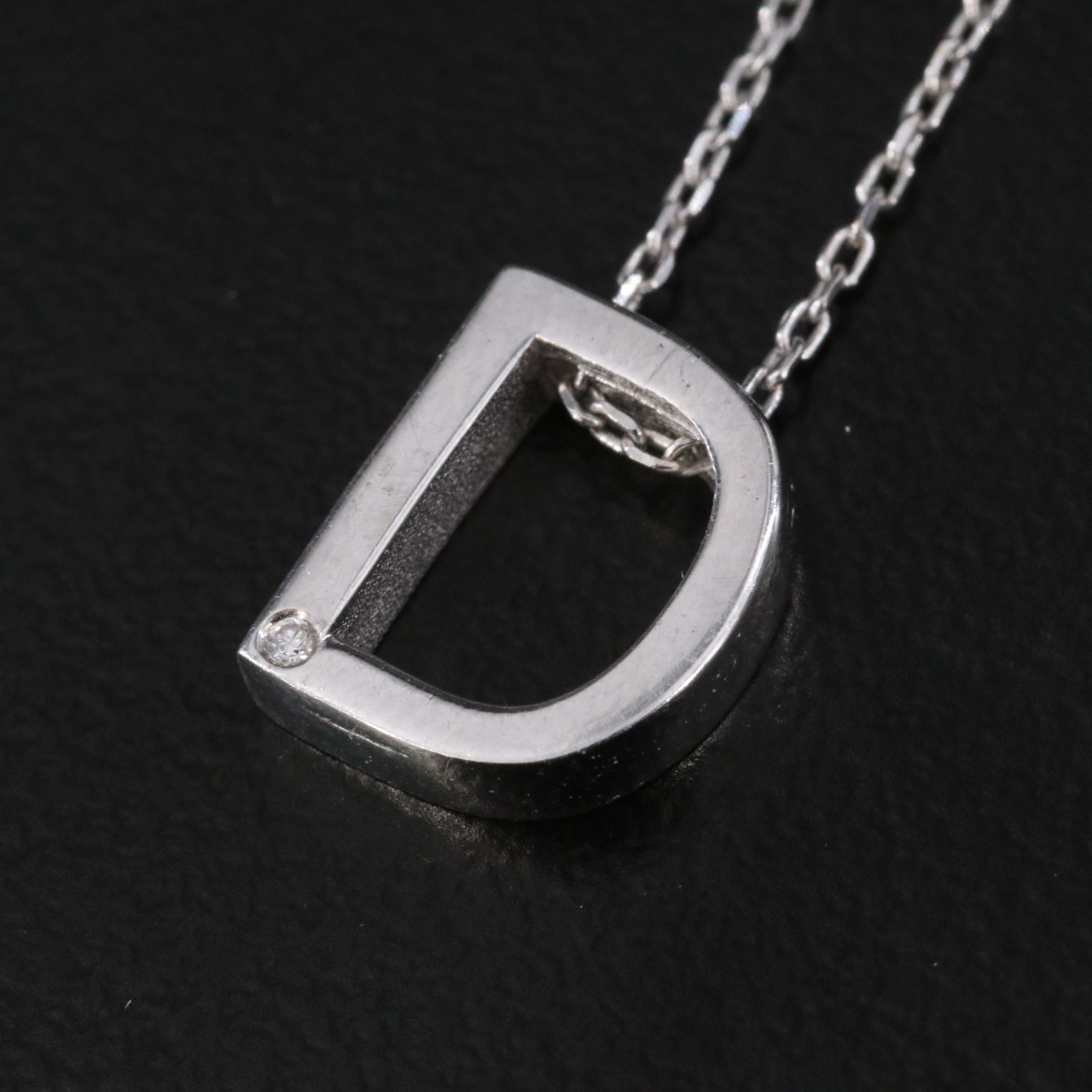 14K "D" Initial Pendant Necklace with Diamond Accent