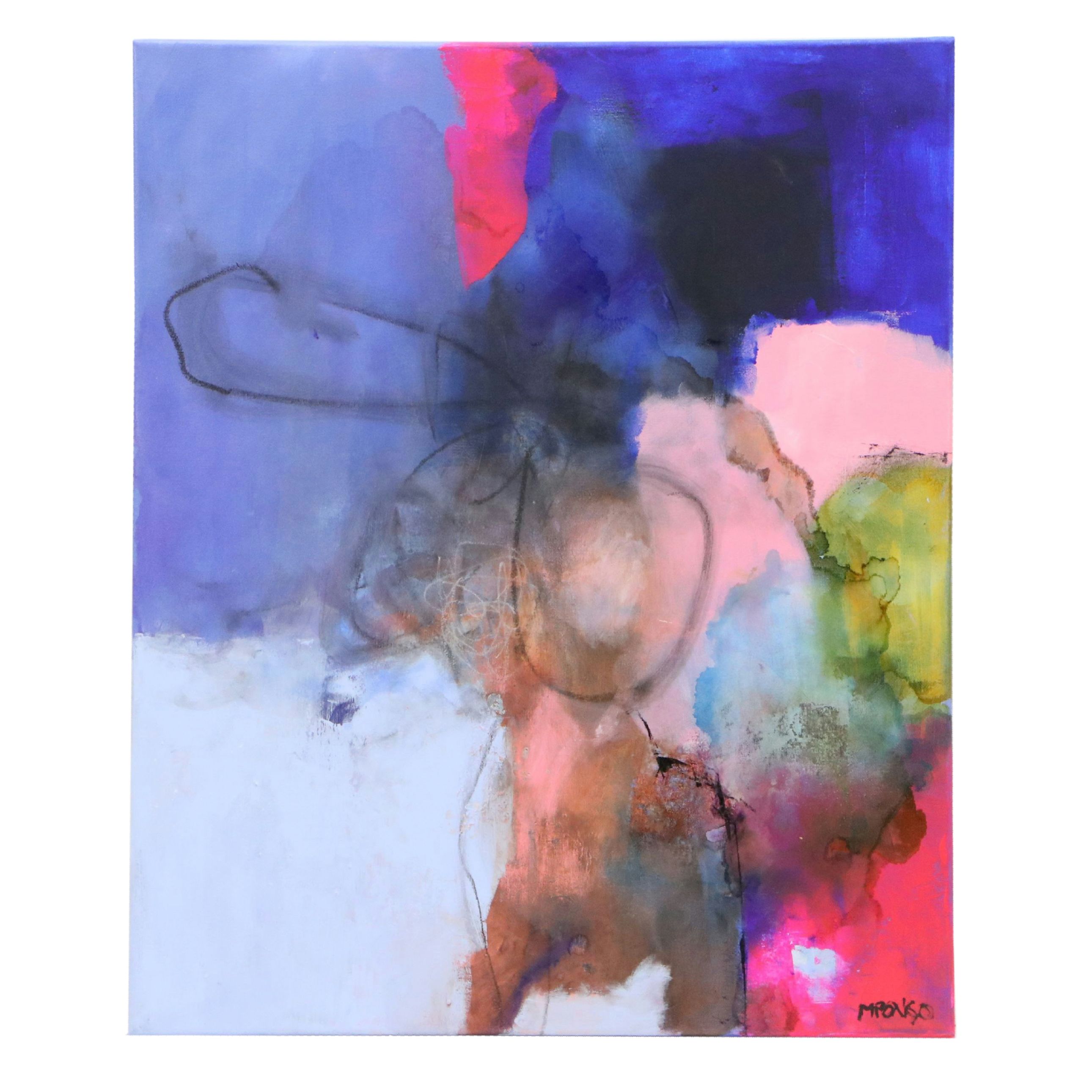 Milagros Pongo Abstract Mixed Media Painting, 21st Century