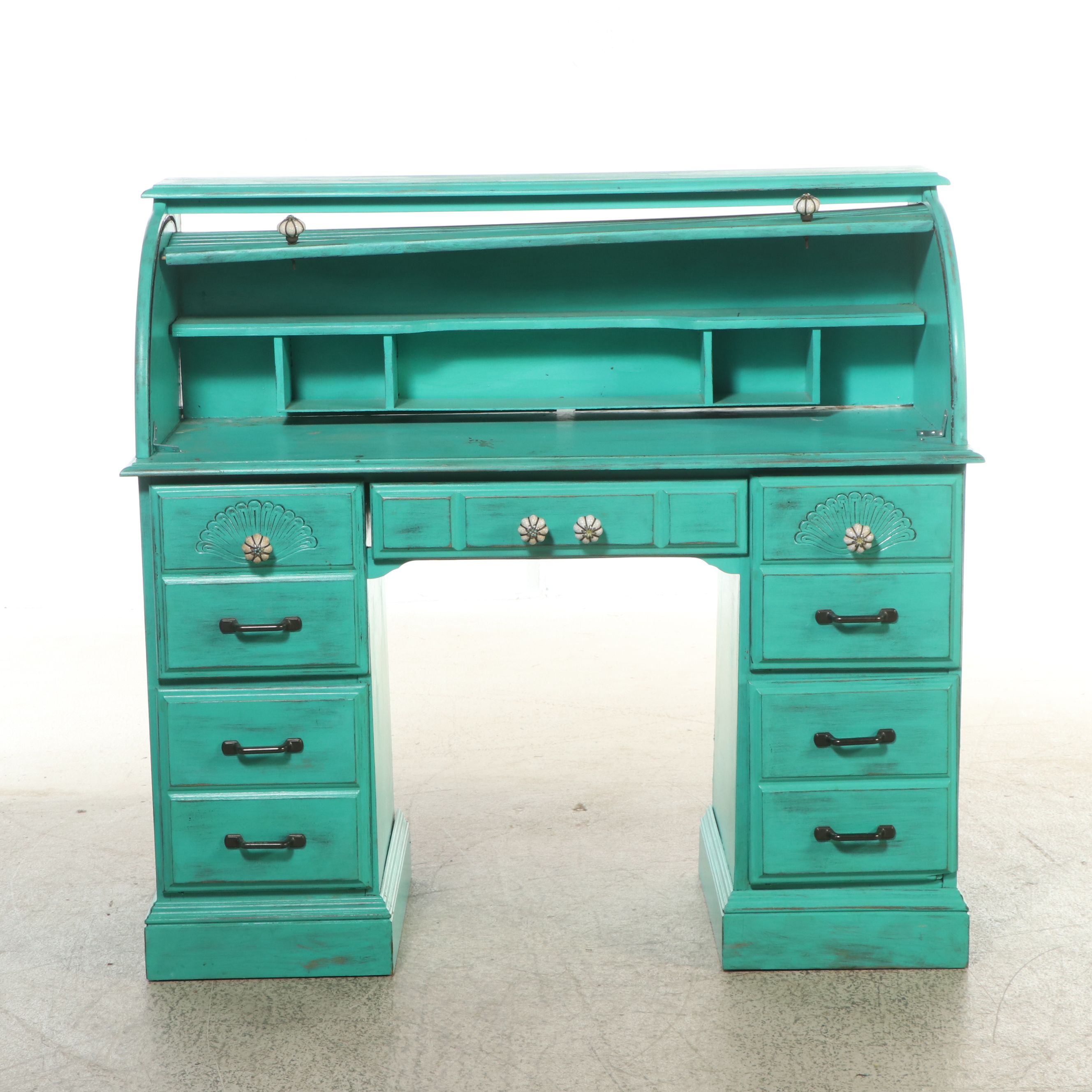 Painted Oak Roll-Top Desk, 20th Century