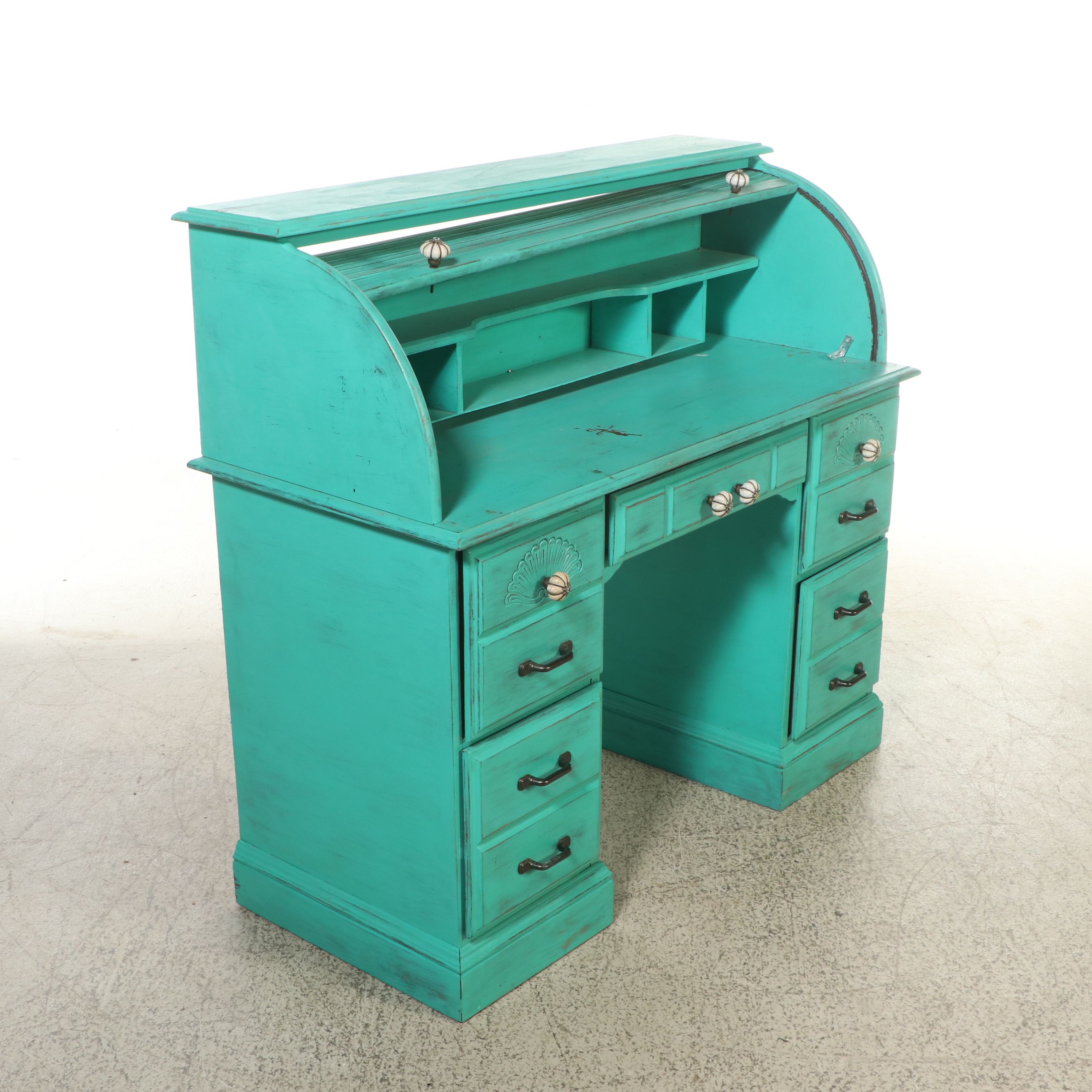 Painted Oak Roll-Top Desk, 20th Century