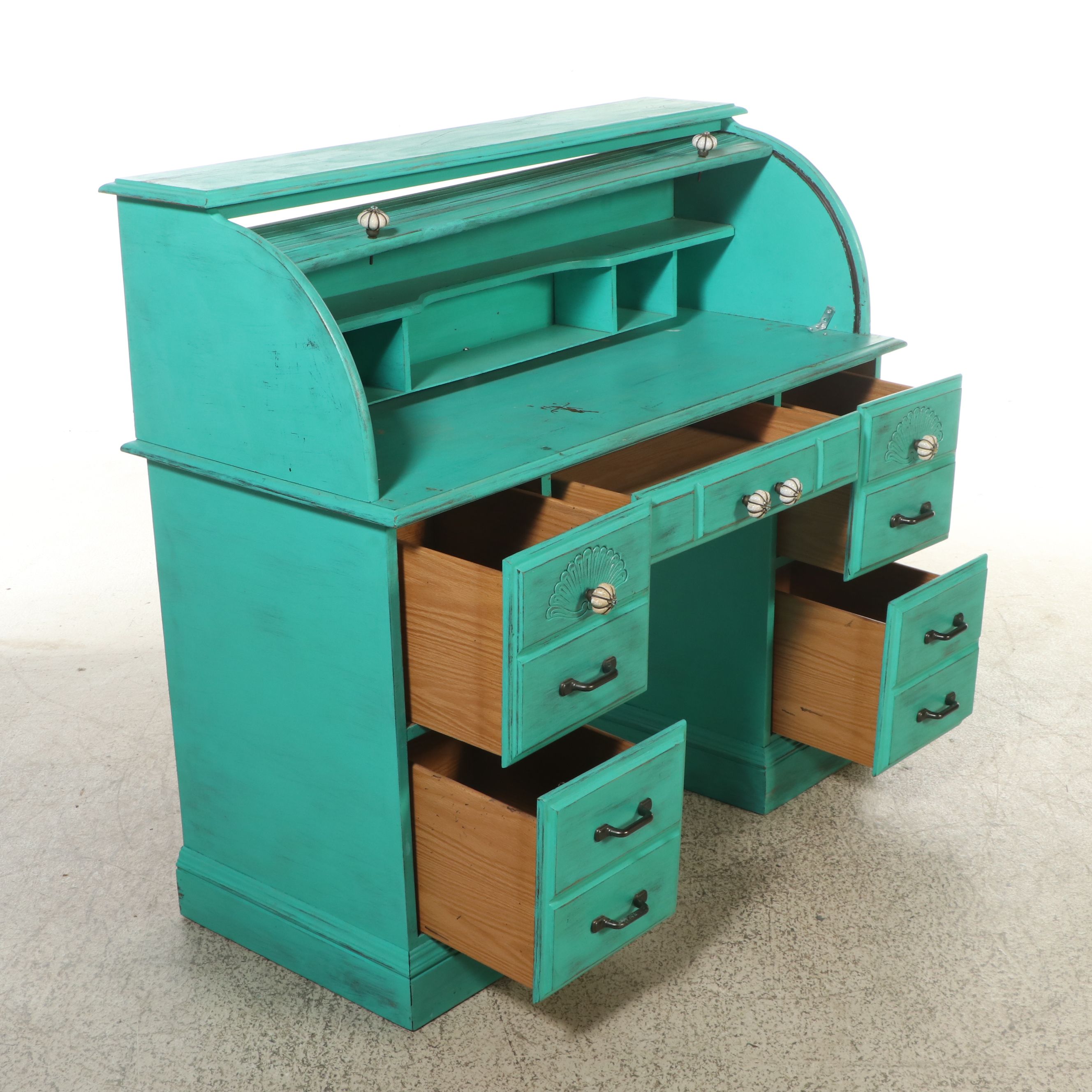 Painted Oak Roll-Top Desk, 20th Century