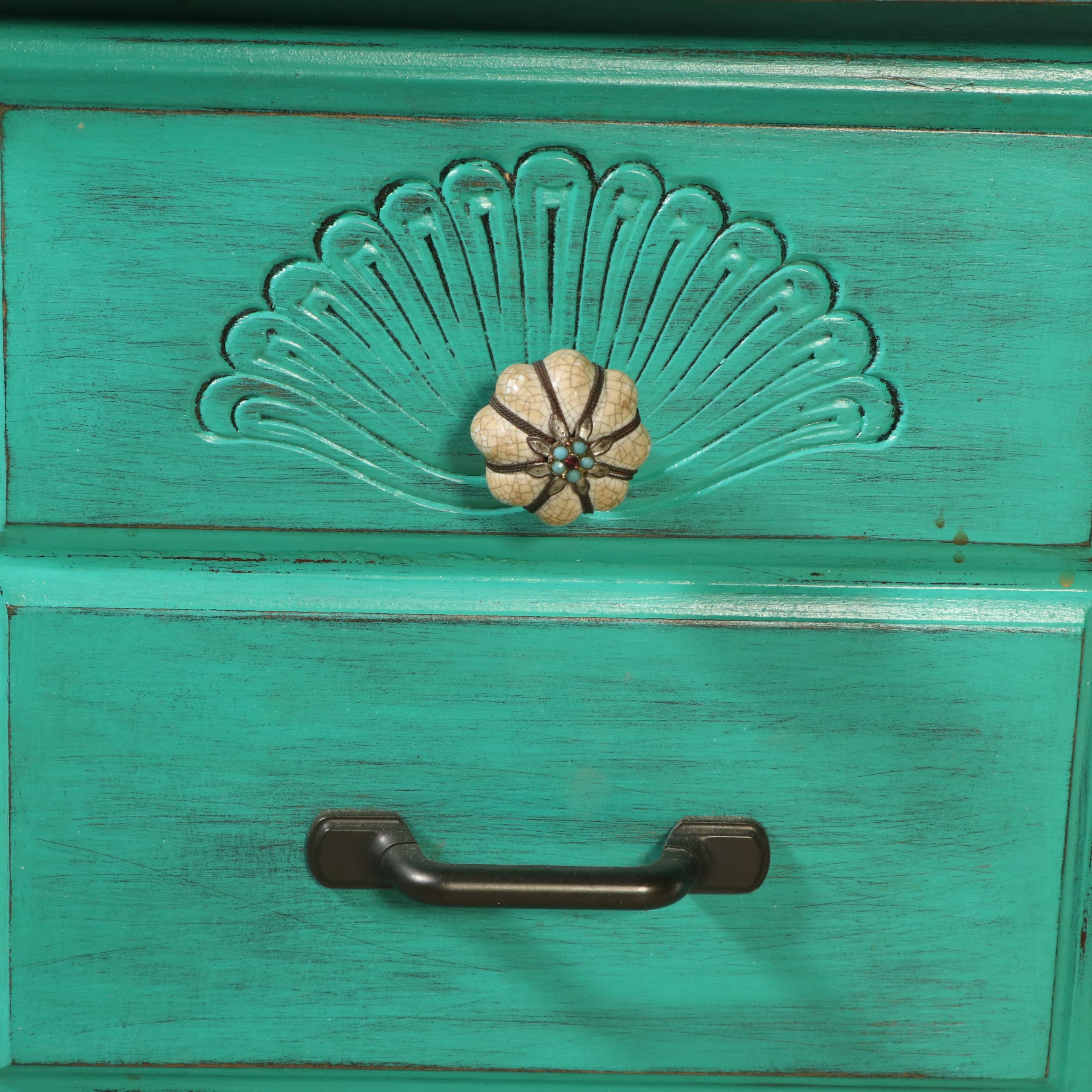 Painted Oak Roll-Top Desk, 20th Century