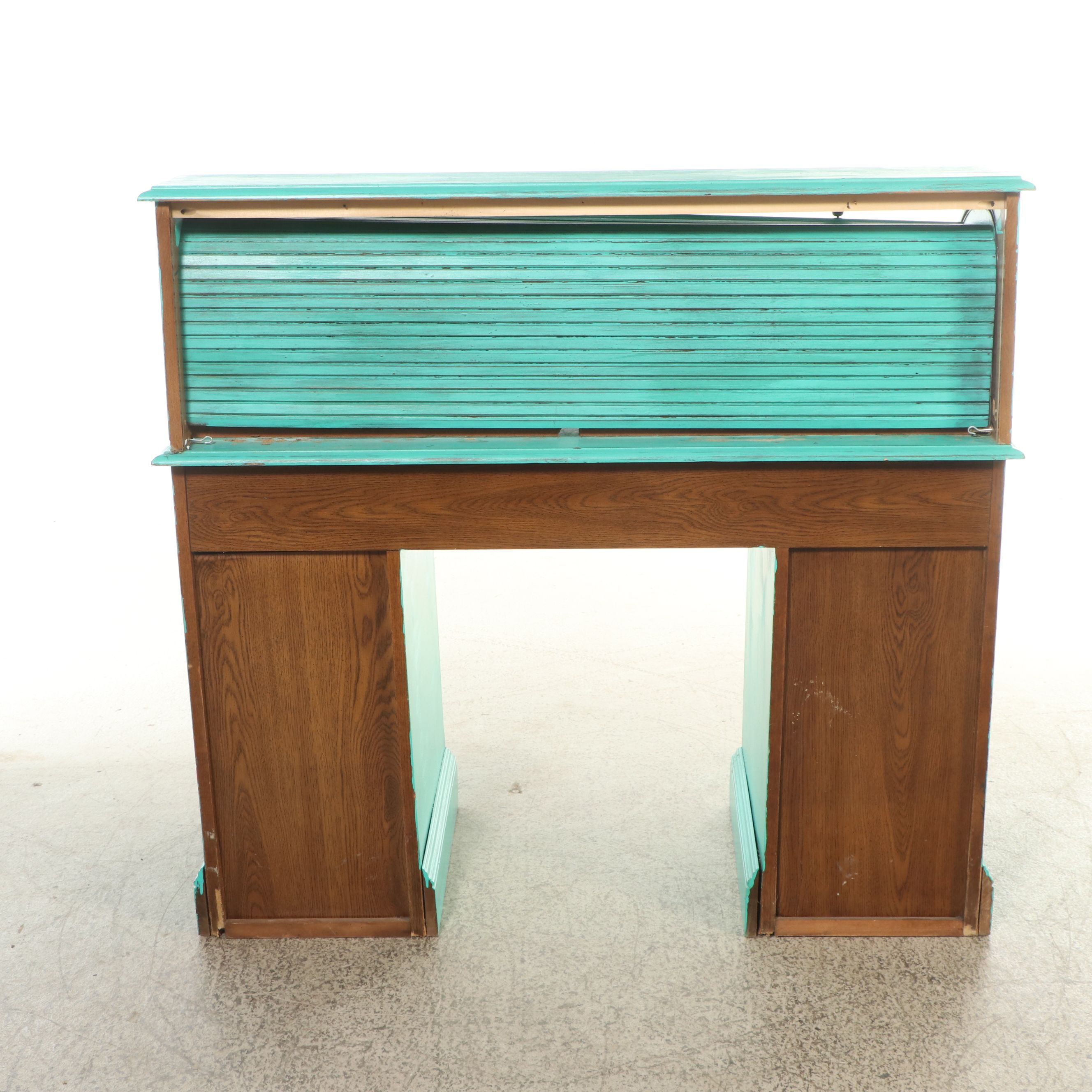 Painted Oak Roll-Top Desk, 20th Century