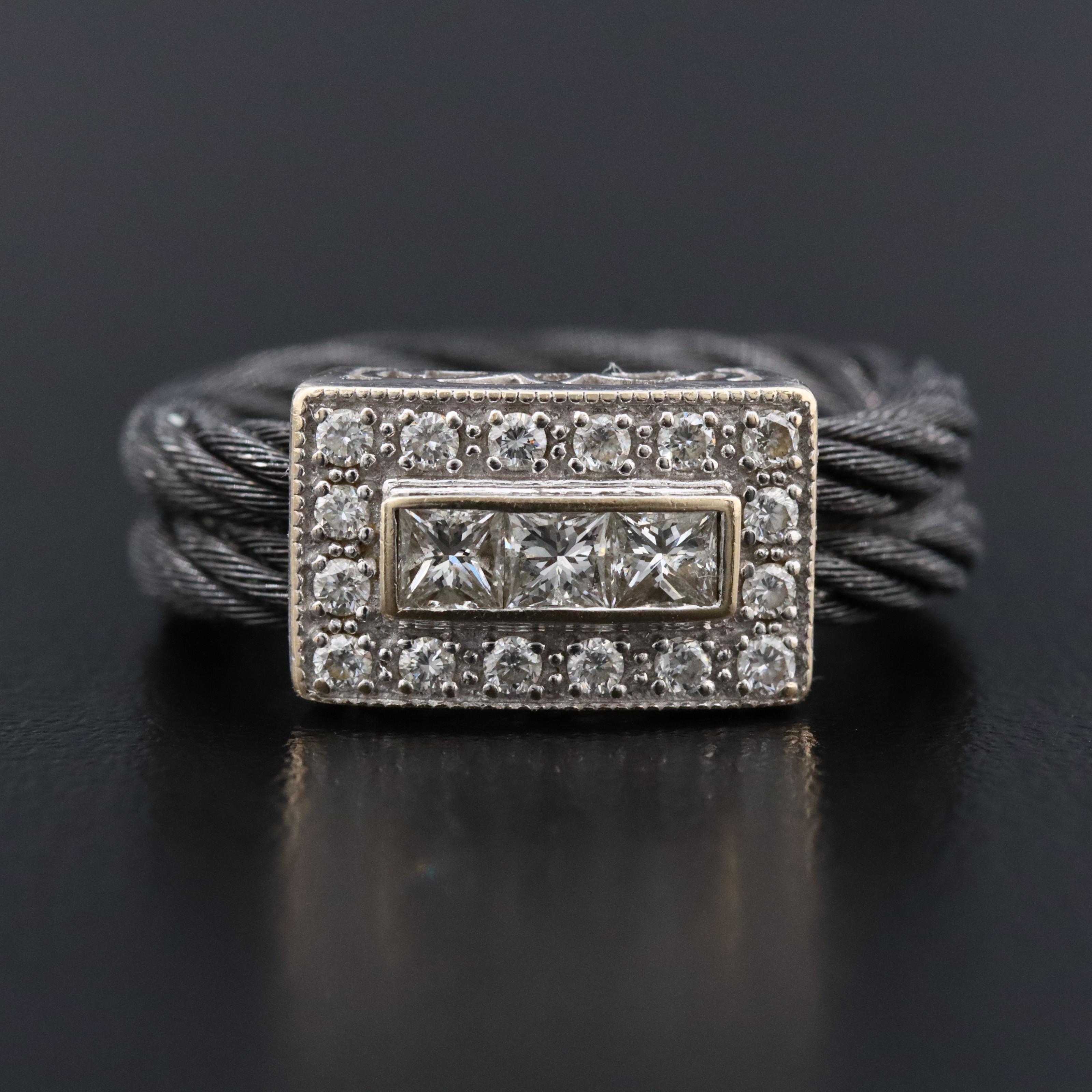 ALOR 18K Station with Stainless Steel 0.54 CTW Diamond Cable Ring