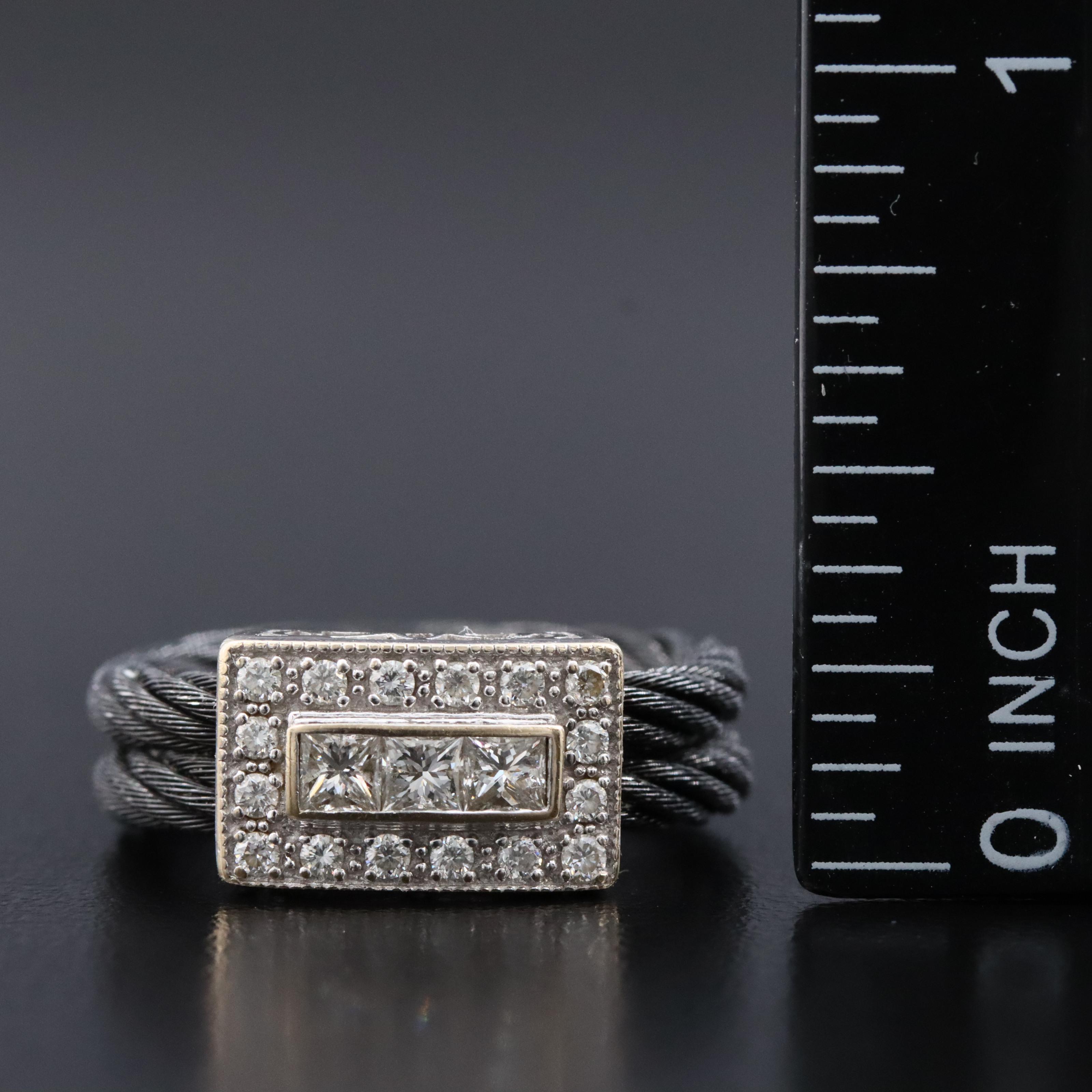 ALOR 18K Station with Stainless Steel 0.54 CTW Diamond Cable Ring