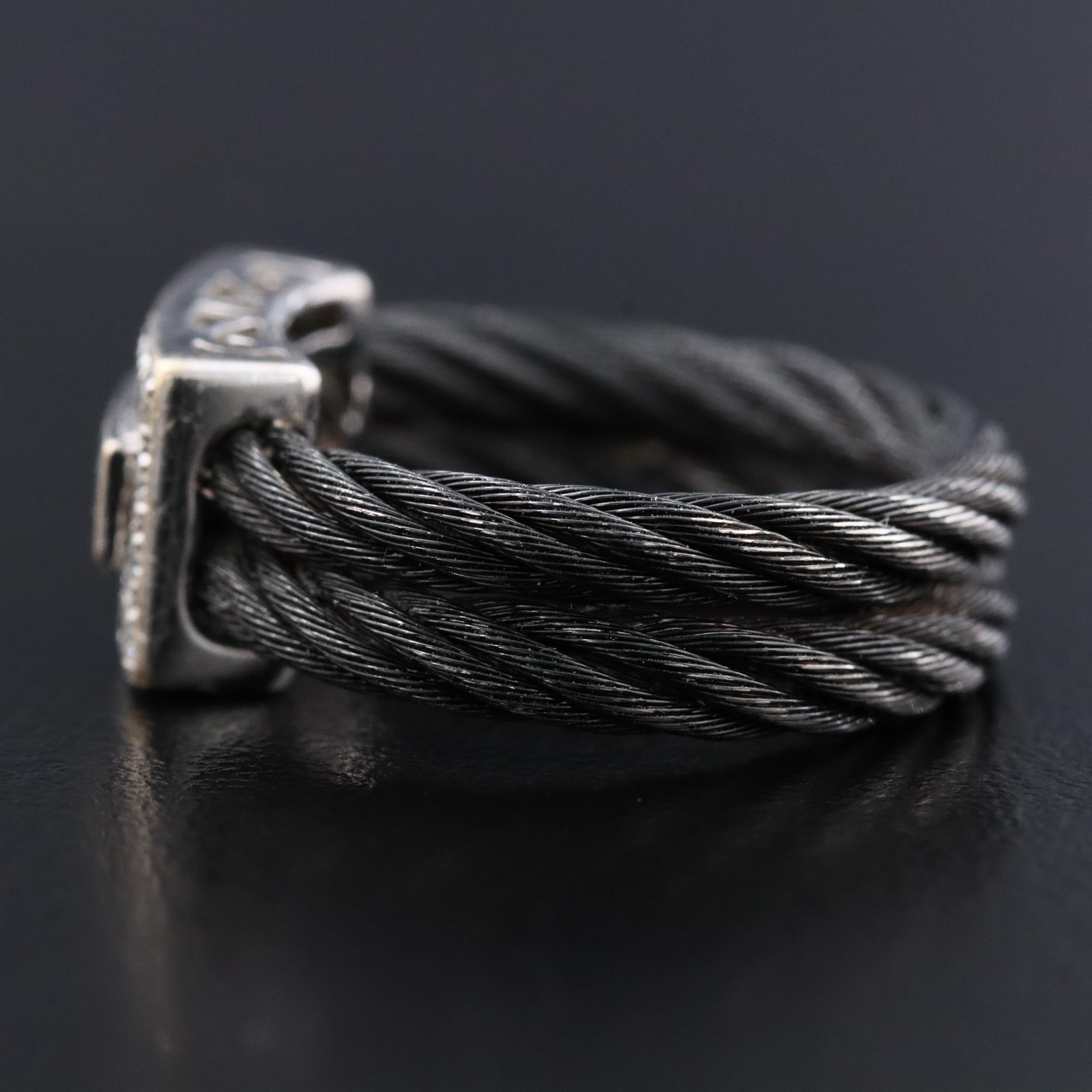 ALOR 18K Station with Stainless Steel 0.54 CTW Diamond Cable Ring