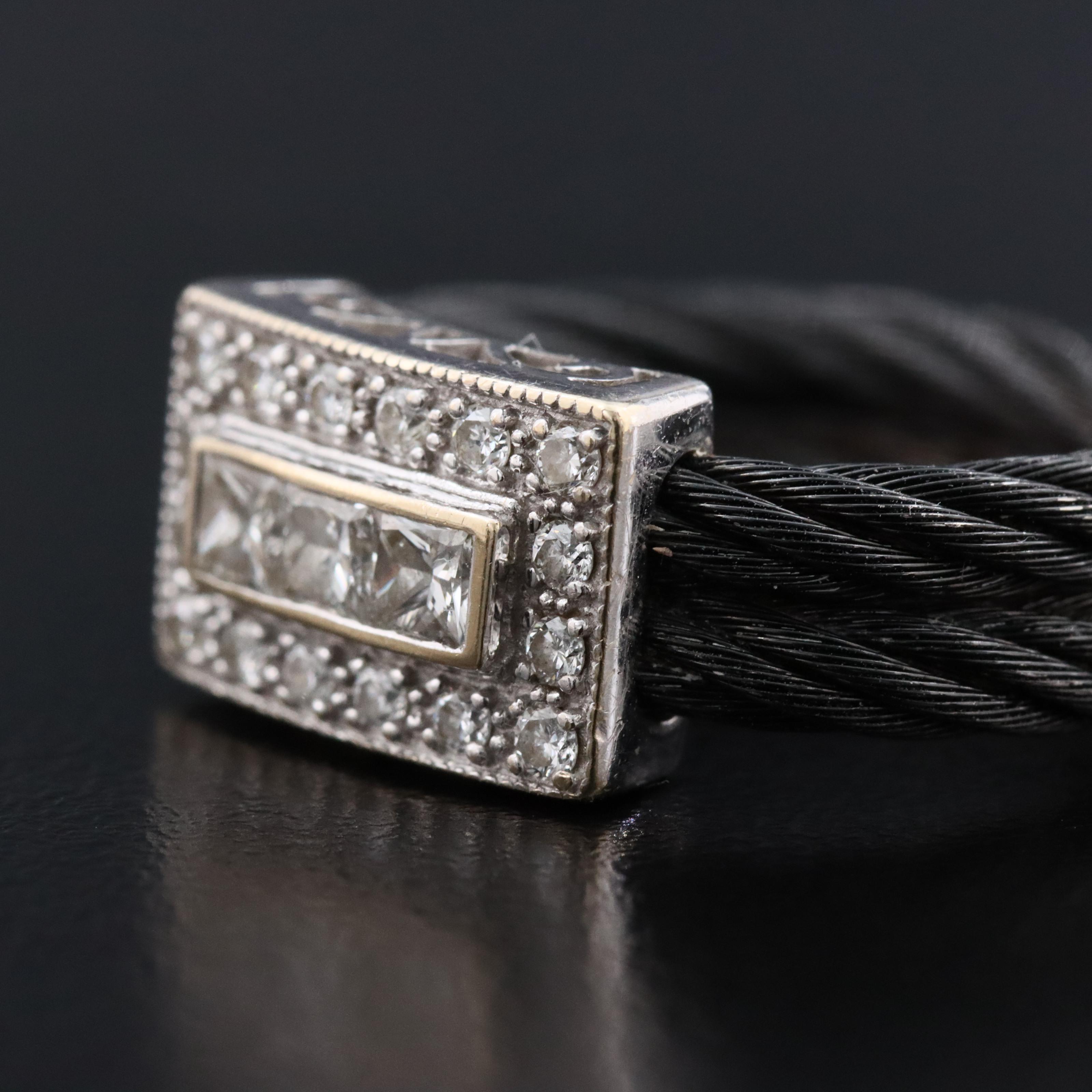 ALOR 18K Station with Stainless Steel 0.54 CTW Diamond Cable Ring