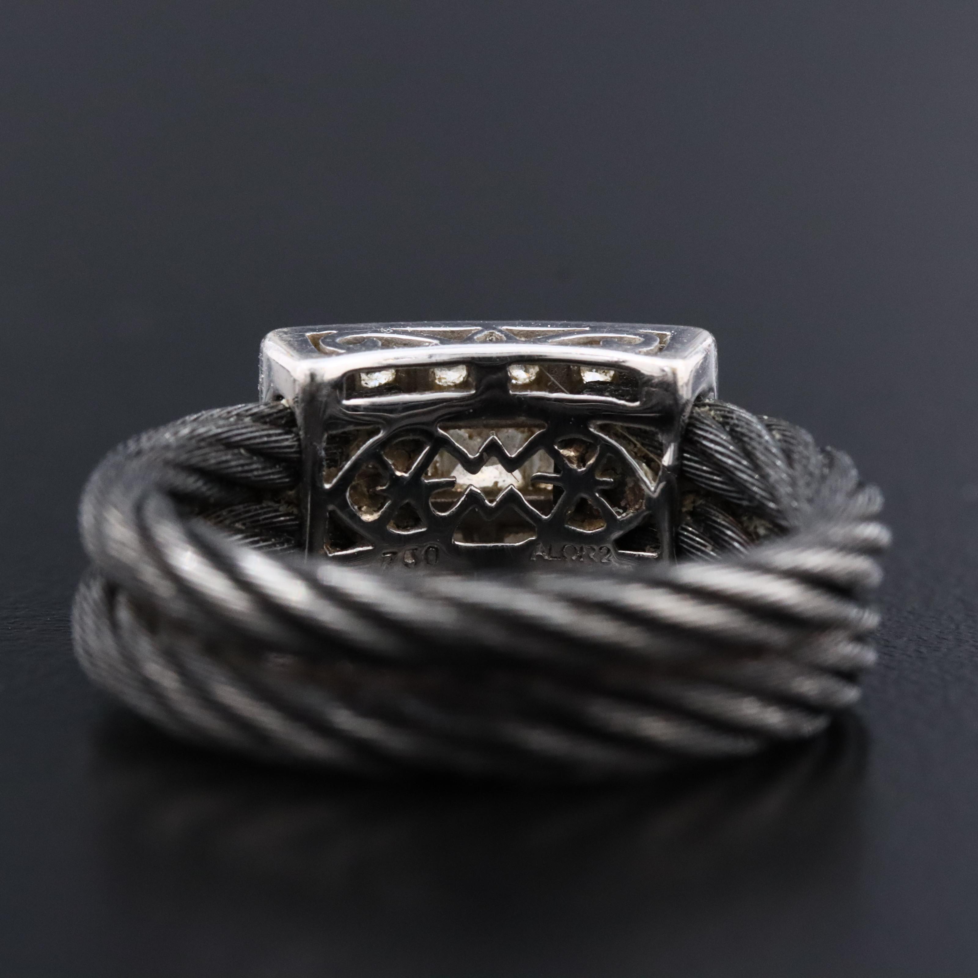 ALOR 18K Station with Stainless Steel 0.54 CTW Diamond Cable Ring